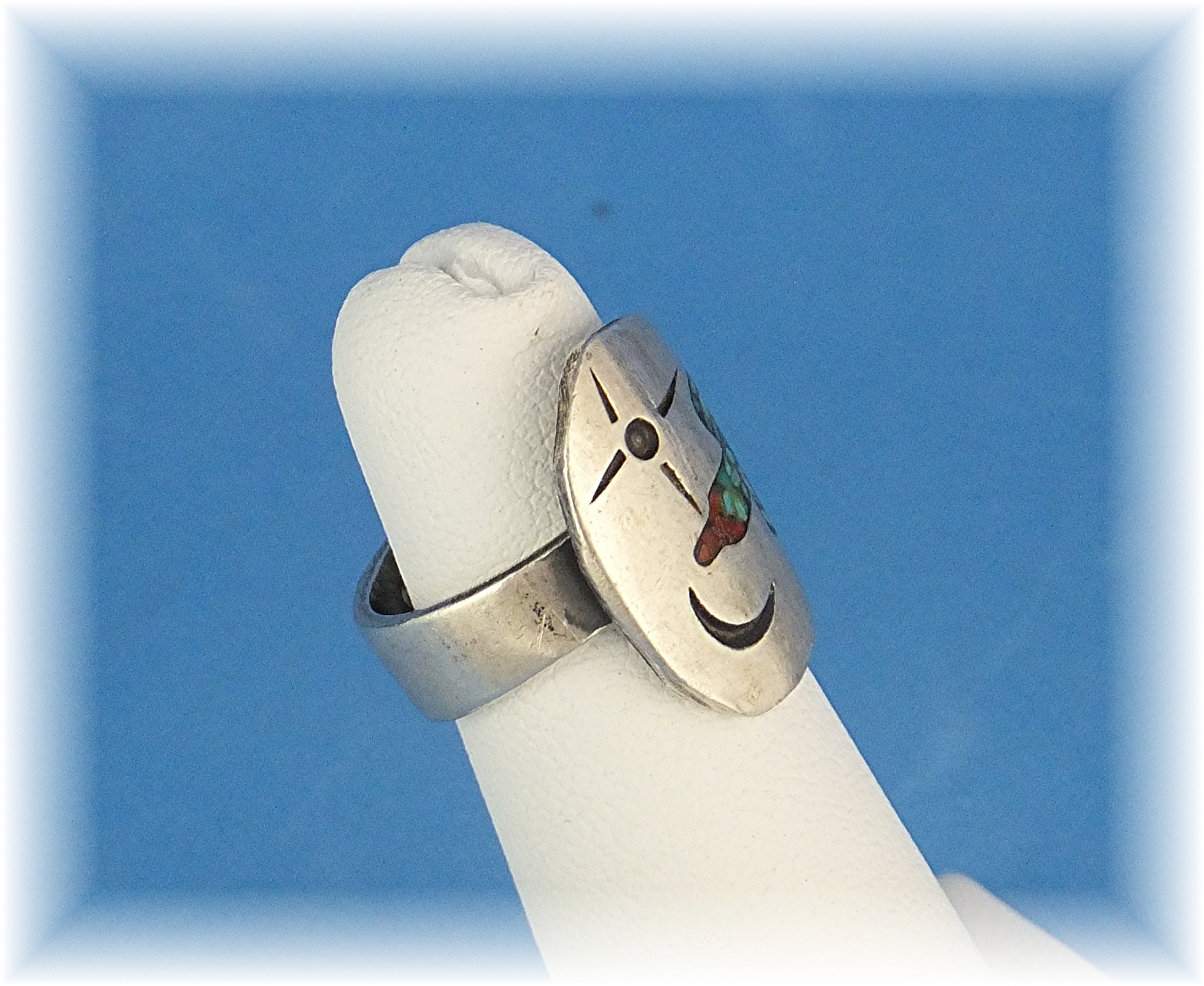 Native American Silver Coral Turquoise Chip Inlay