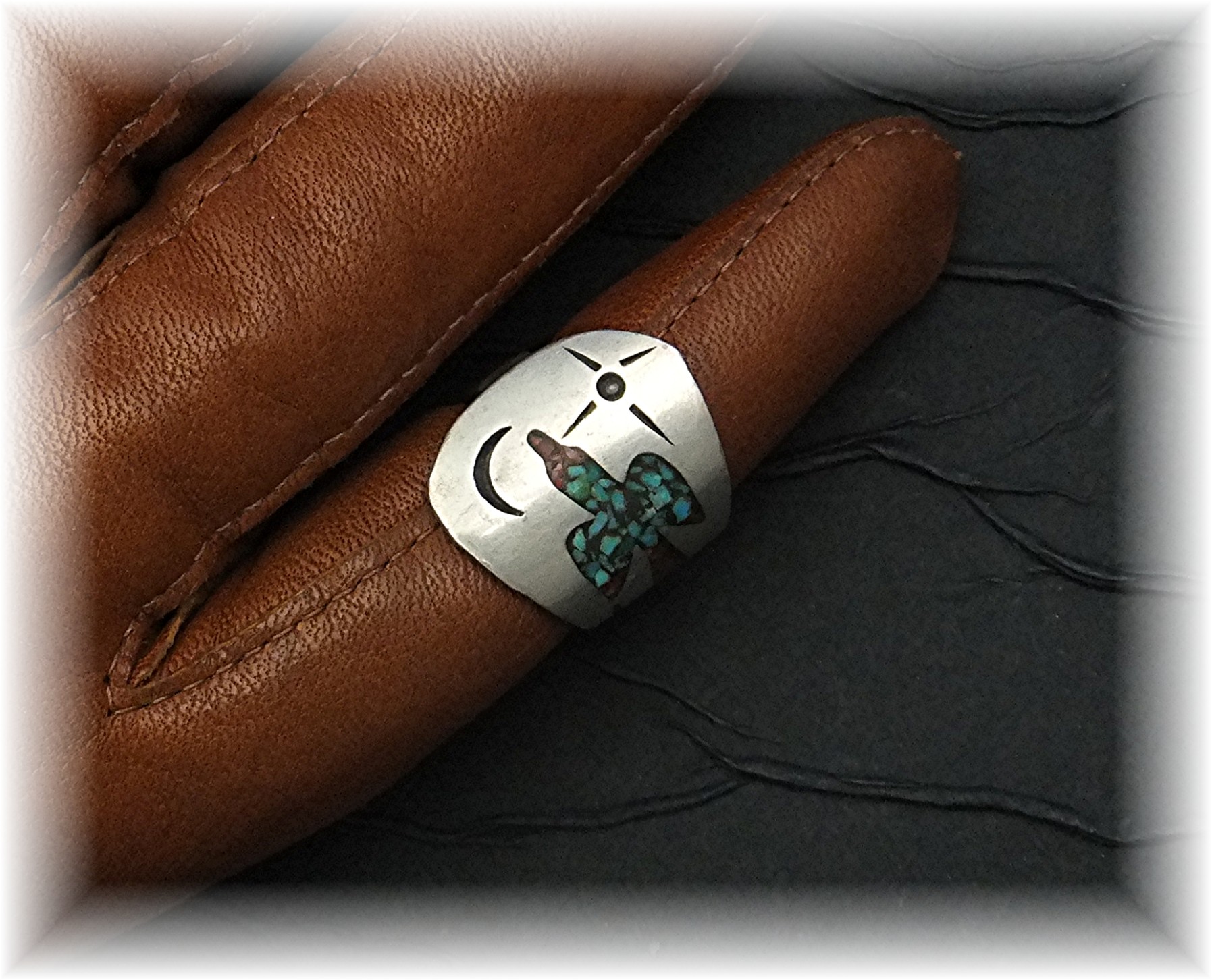 Native American Silver Coral Turquoise Chip Inlay