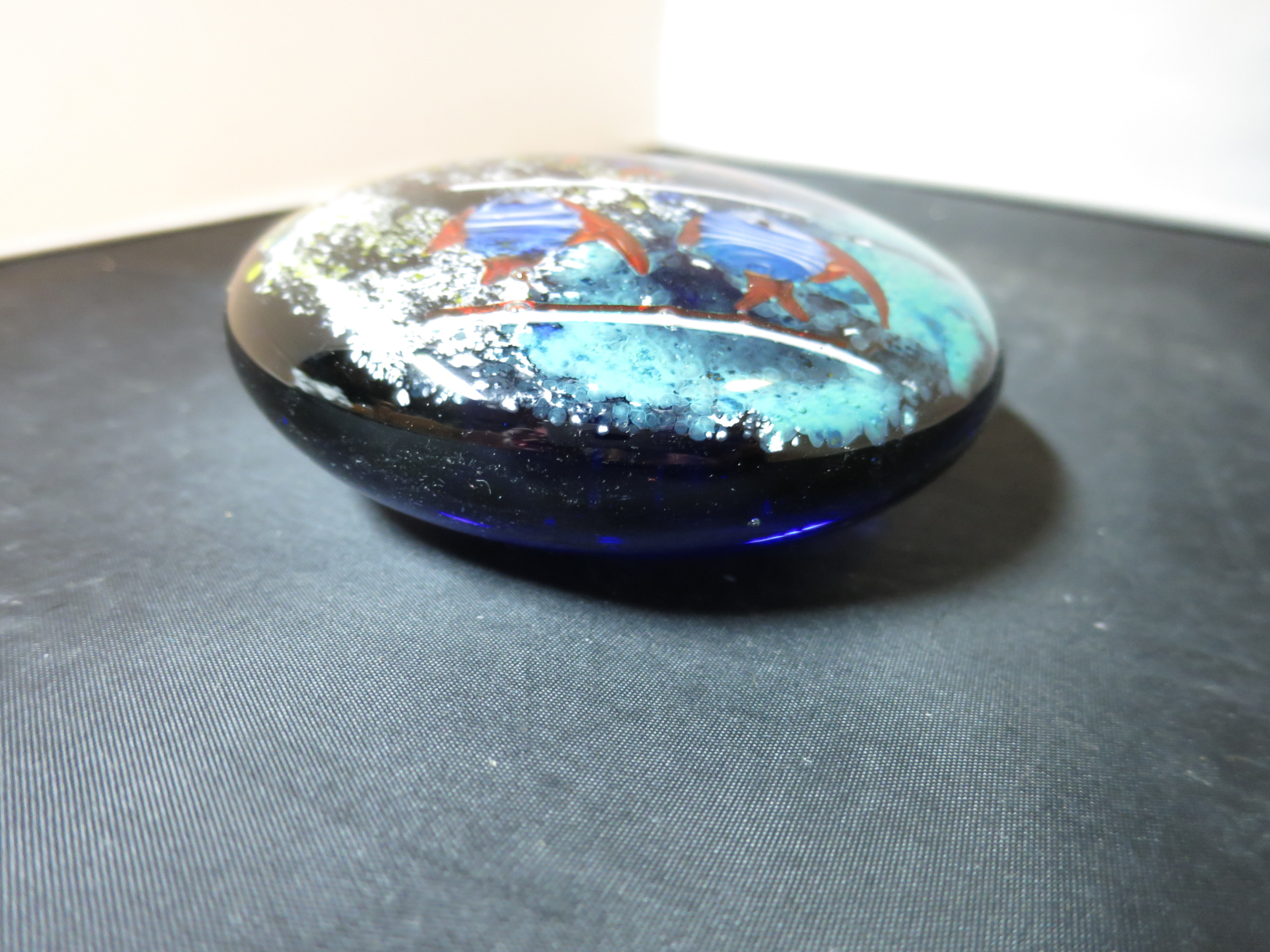 Murano Ocean Coral Reef Fish paperweight blown glass Cobalt Blue