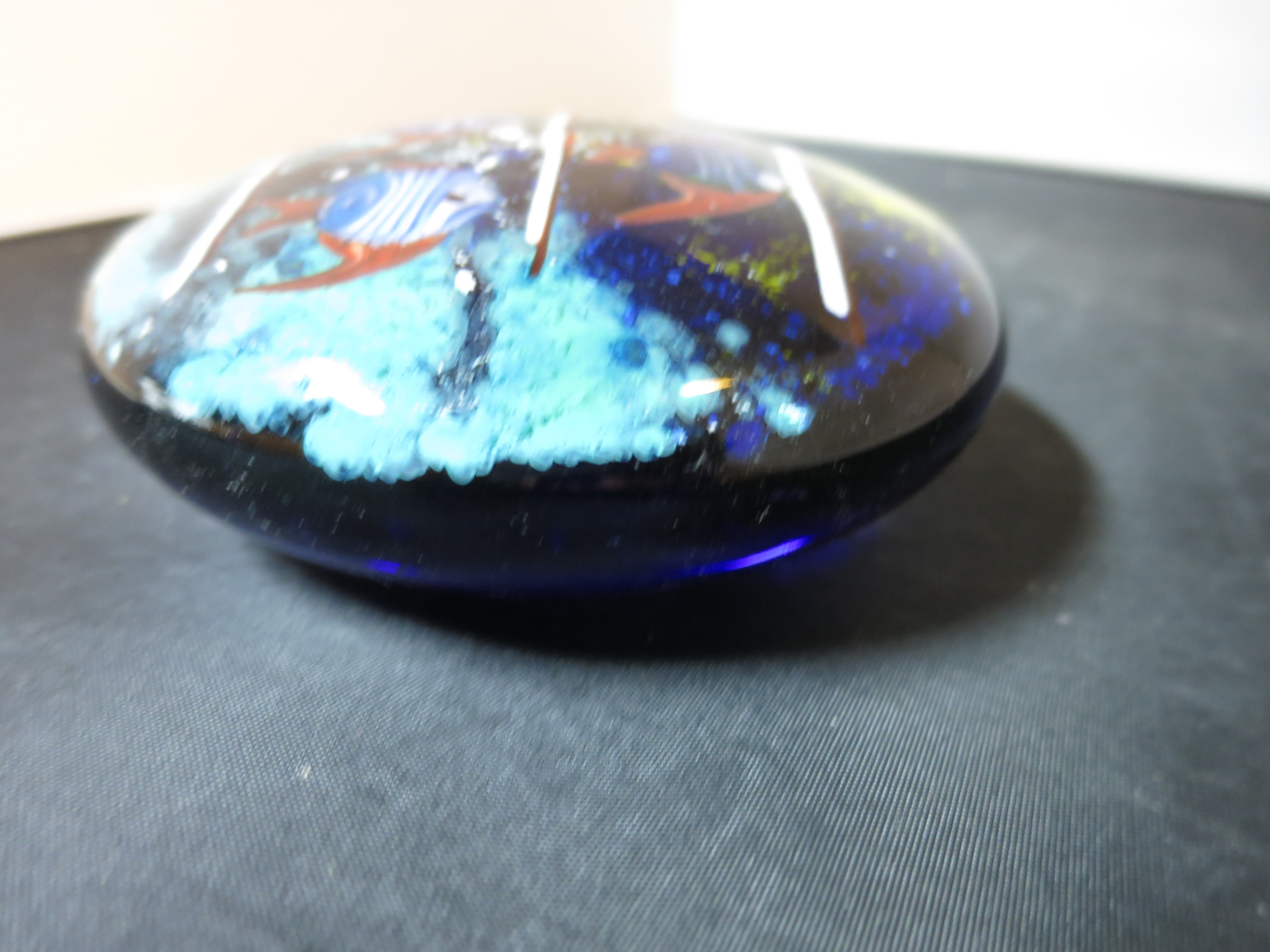 Murano Ocean Coral Reef Fish paperweight blown glass Cobalt Blue