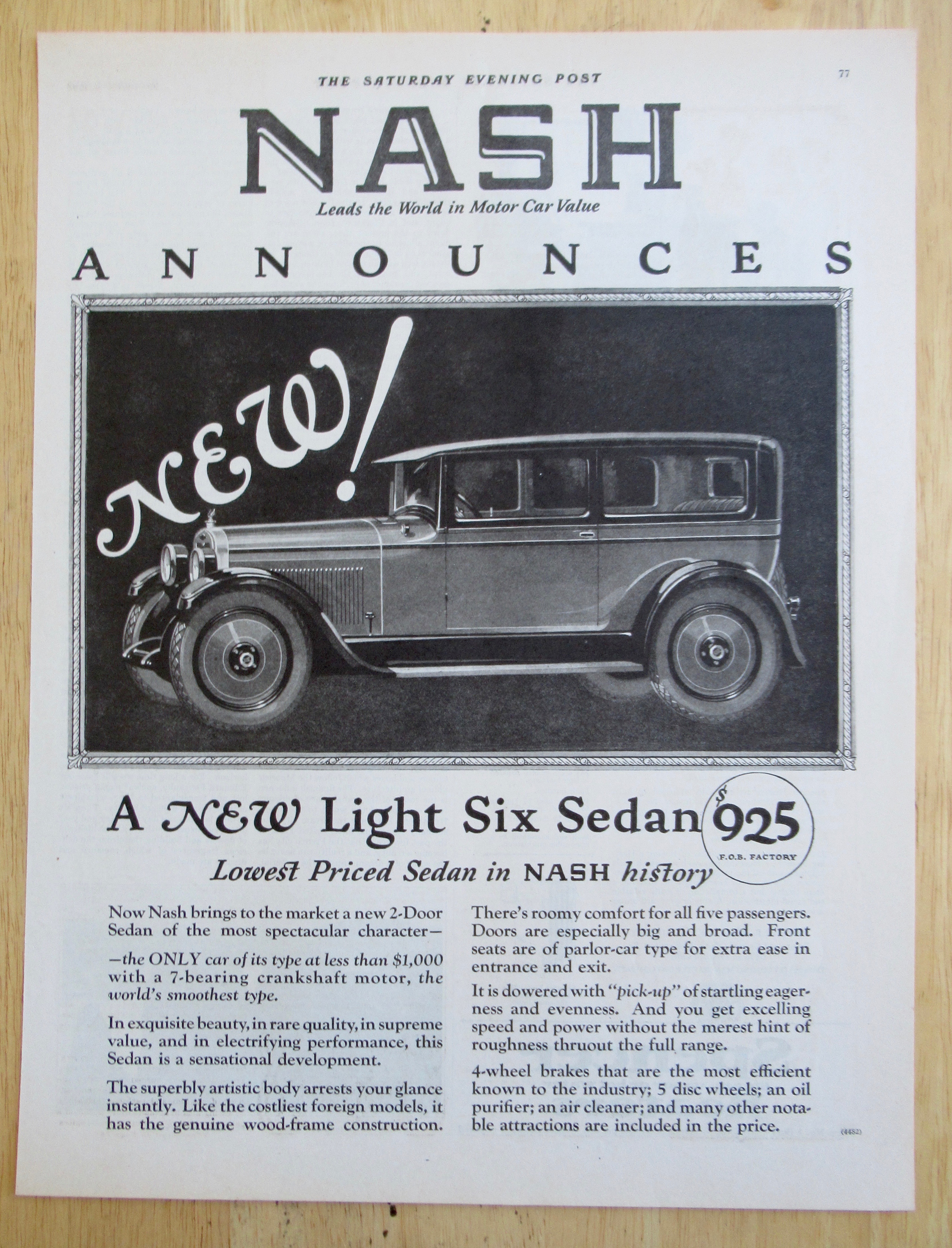 1926 Nash Automobile with New Light Six Sedan