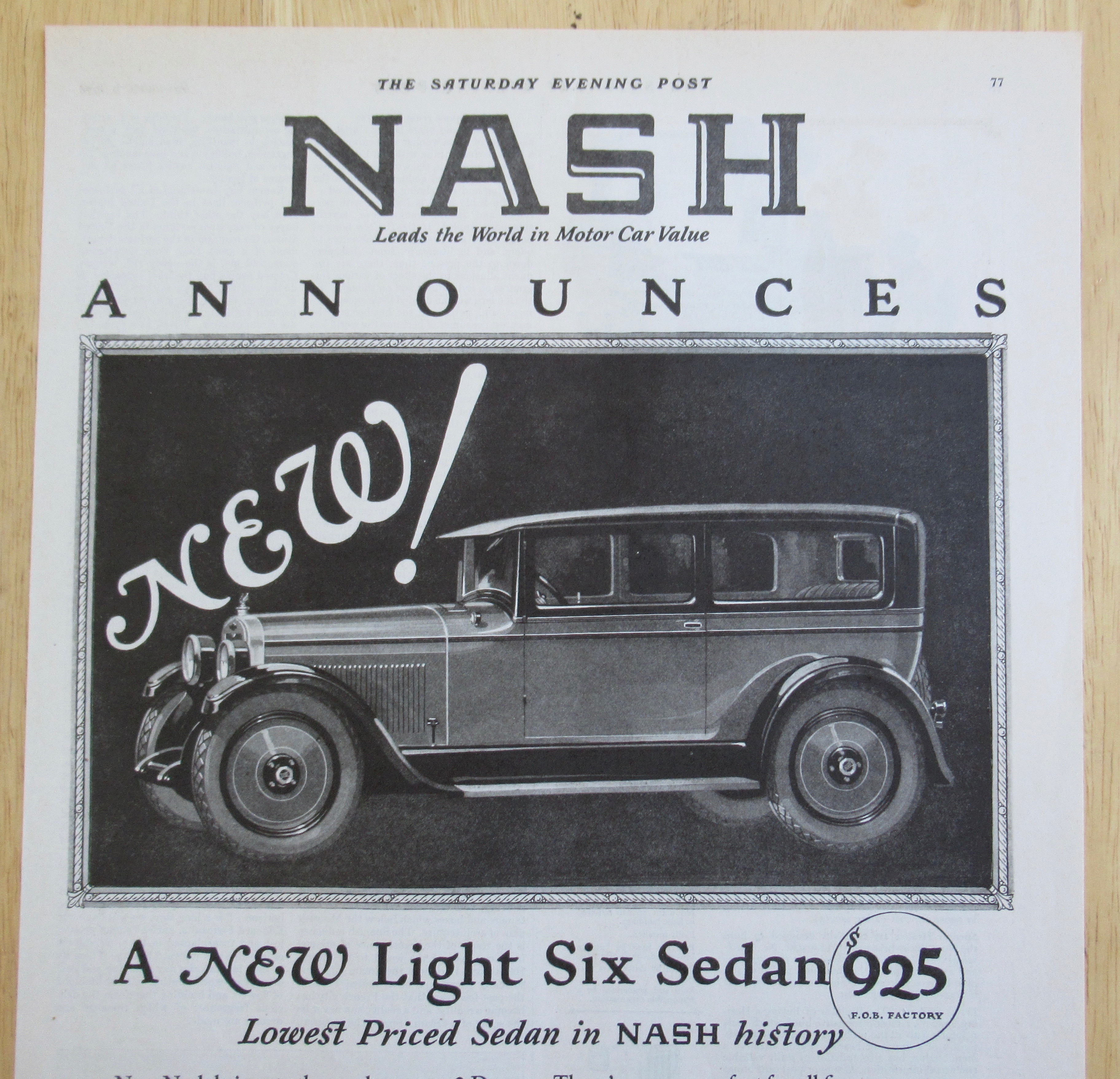 1926 Nash Automobile with New Light Six Sedan