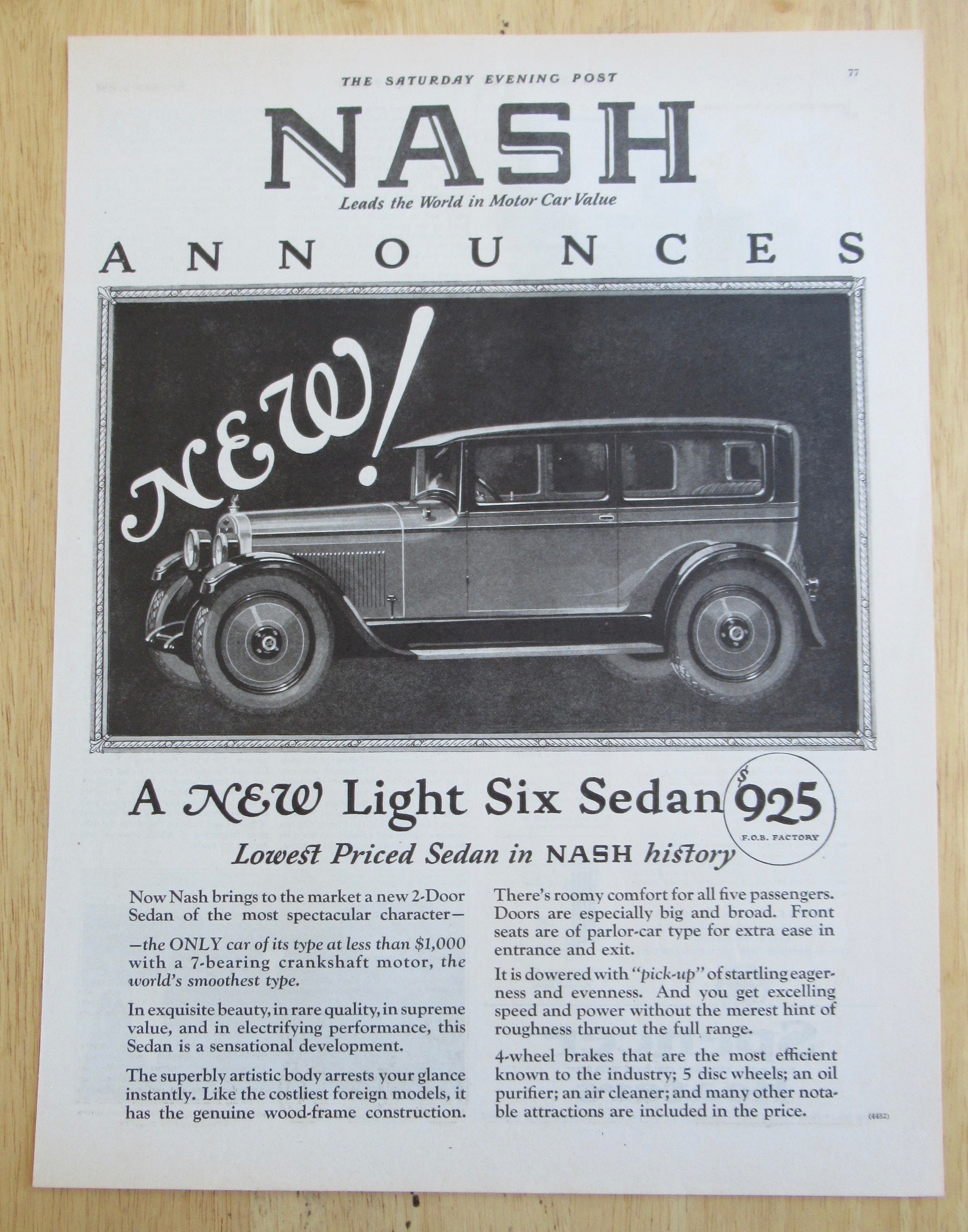 1926 Nash Automobile with New Light Six Sedan