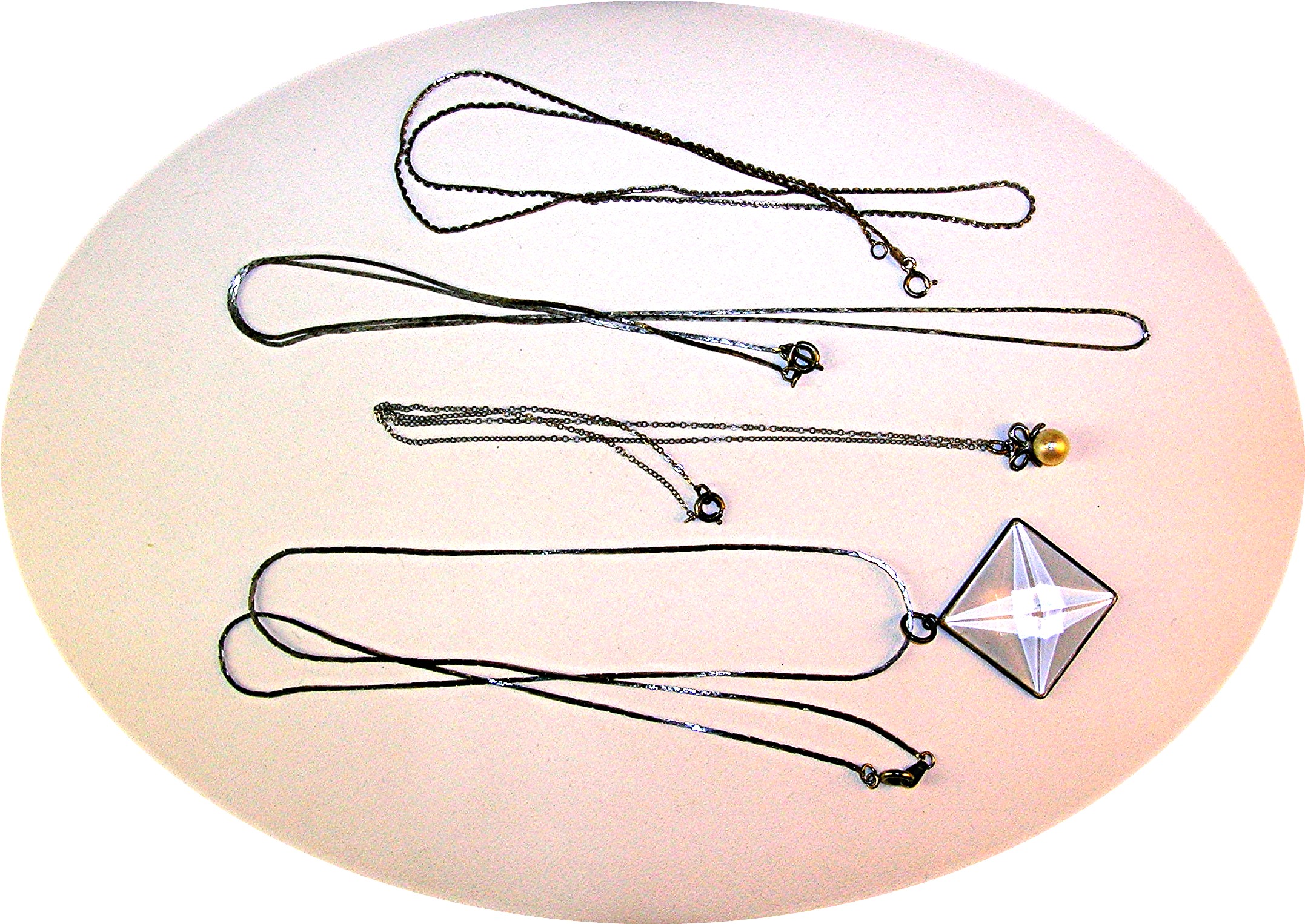 4 Sterling Silver Necklaces 1 Pearl 1 Glass 2 Silverto.