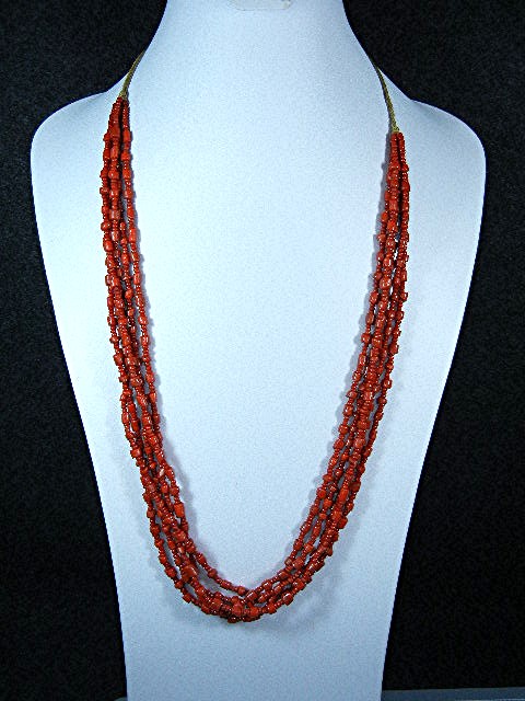 Native American Coral 5 Strands Necklace Navajo
