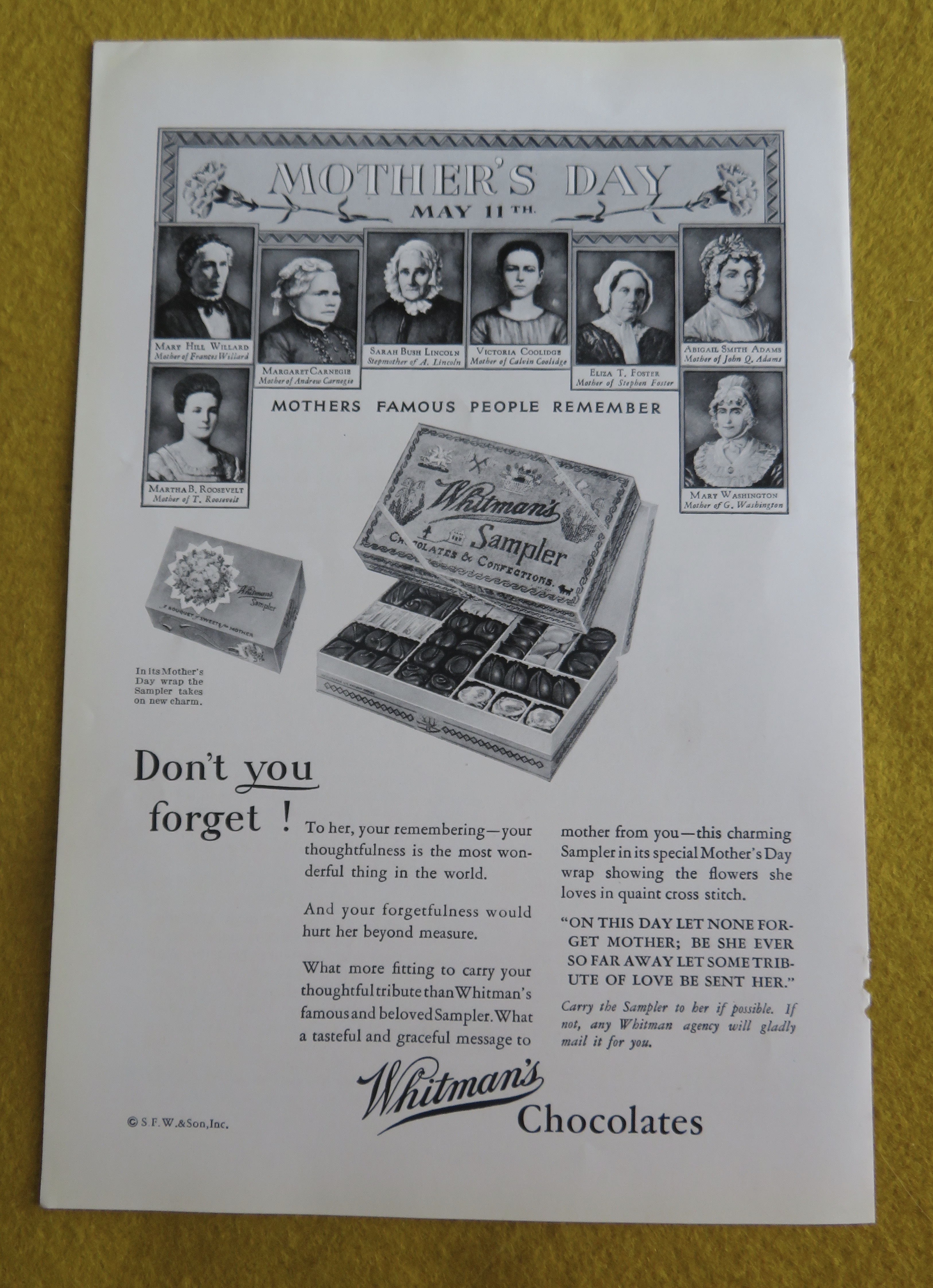 1930 Whitman's Chocolates with Famous People's Mothers