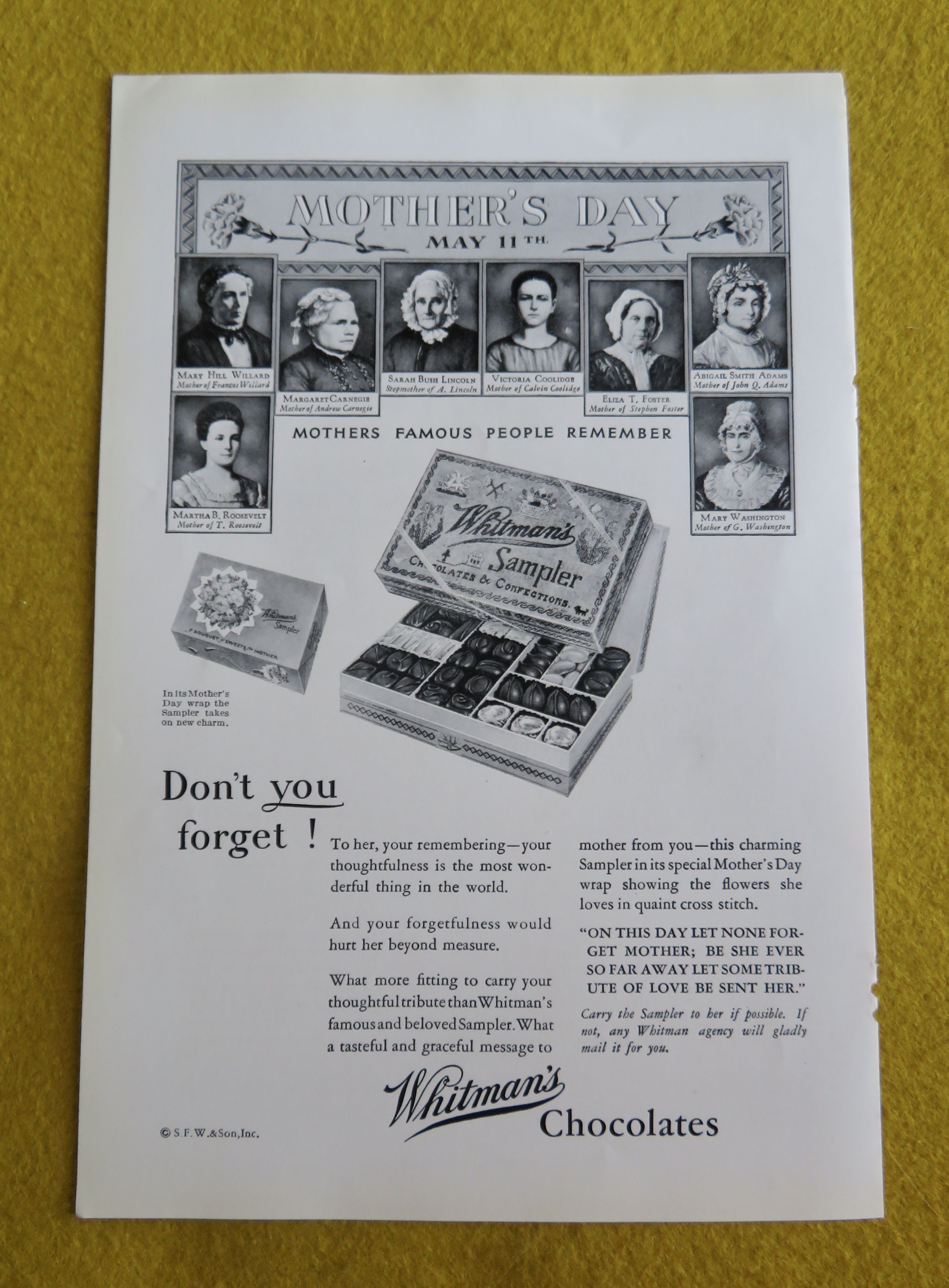 1930 Whitman's Chocolates with Famous People's Mothers