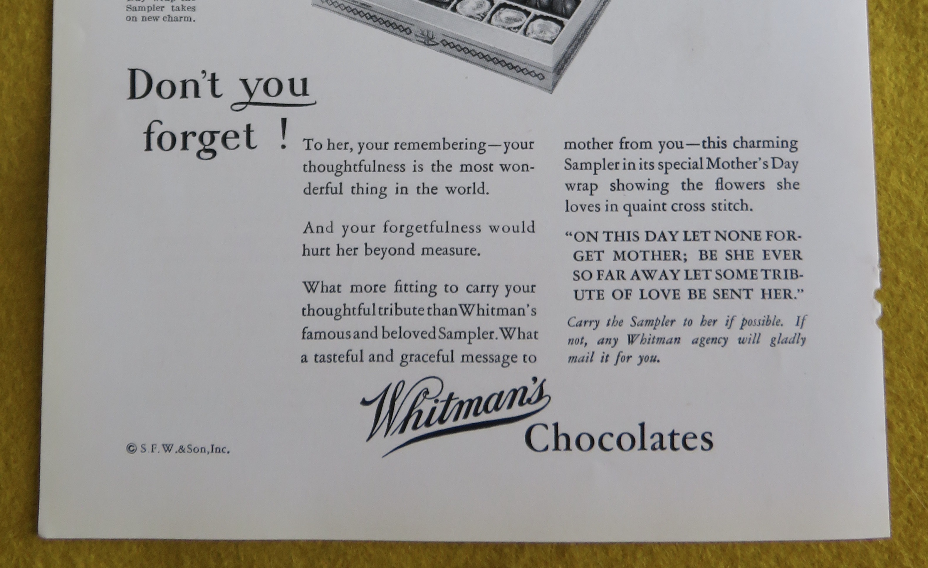 1930 Whitman's Chocolates with Famous People's Mothers