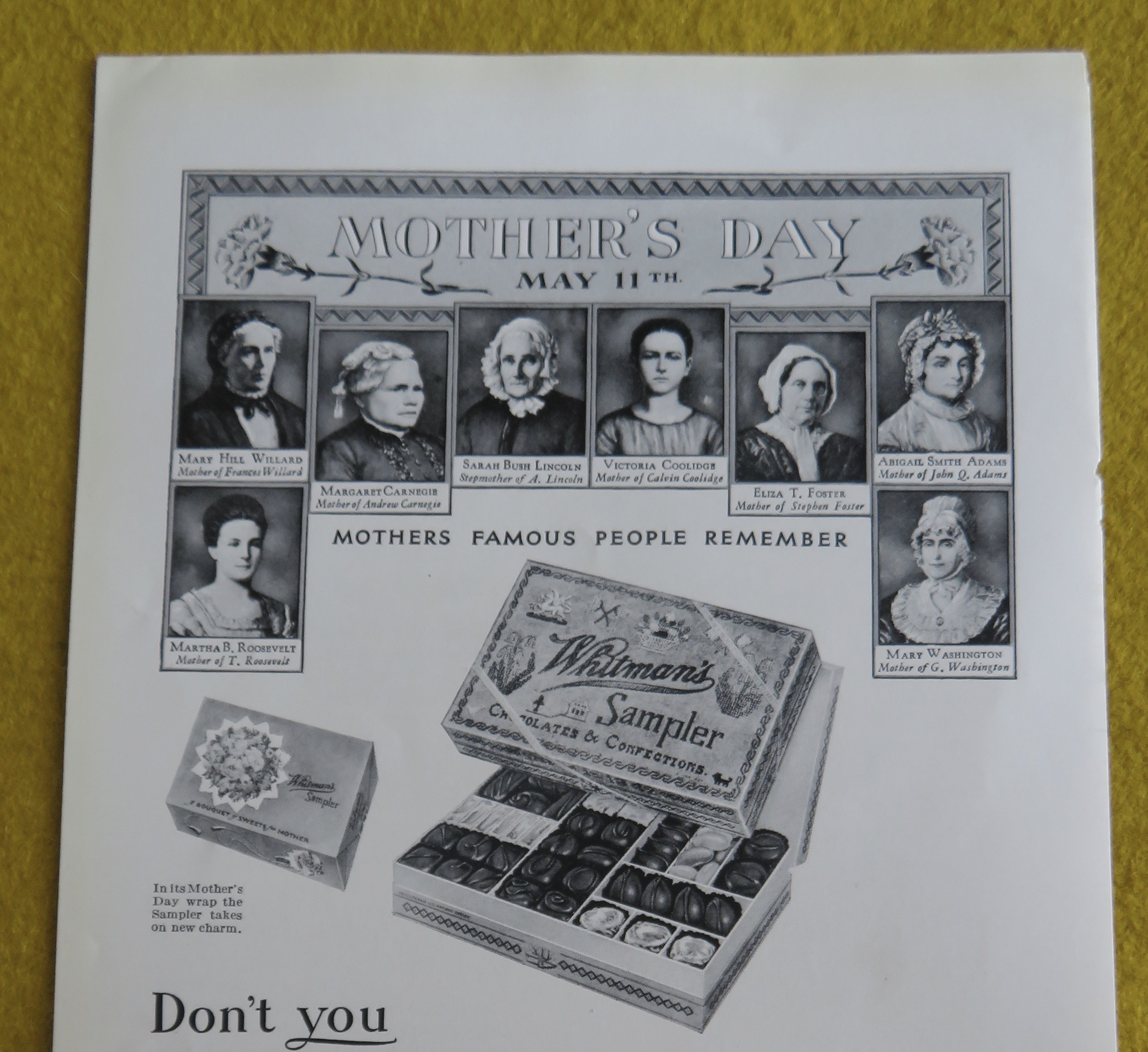 1930 Whitman's Chocolates with Famous People's Mothers