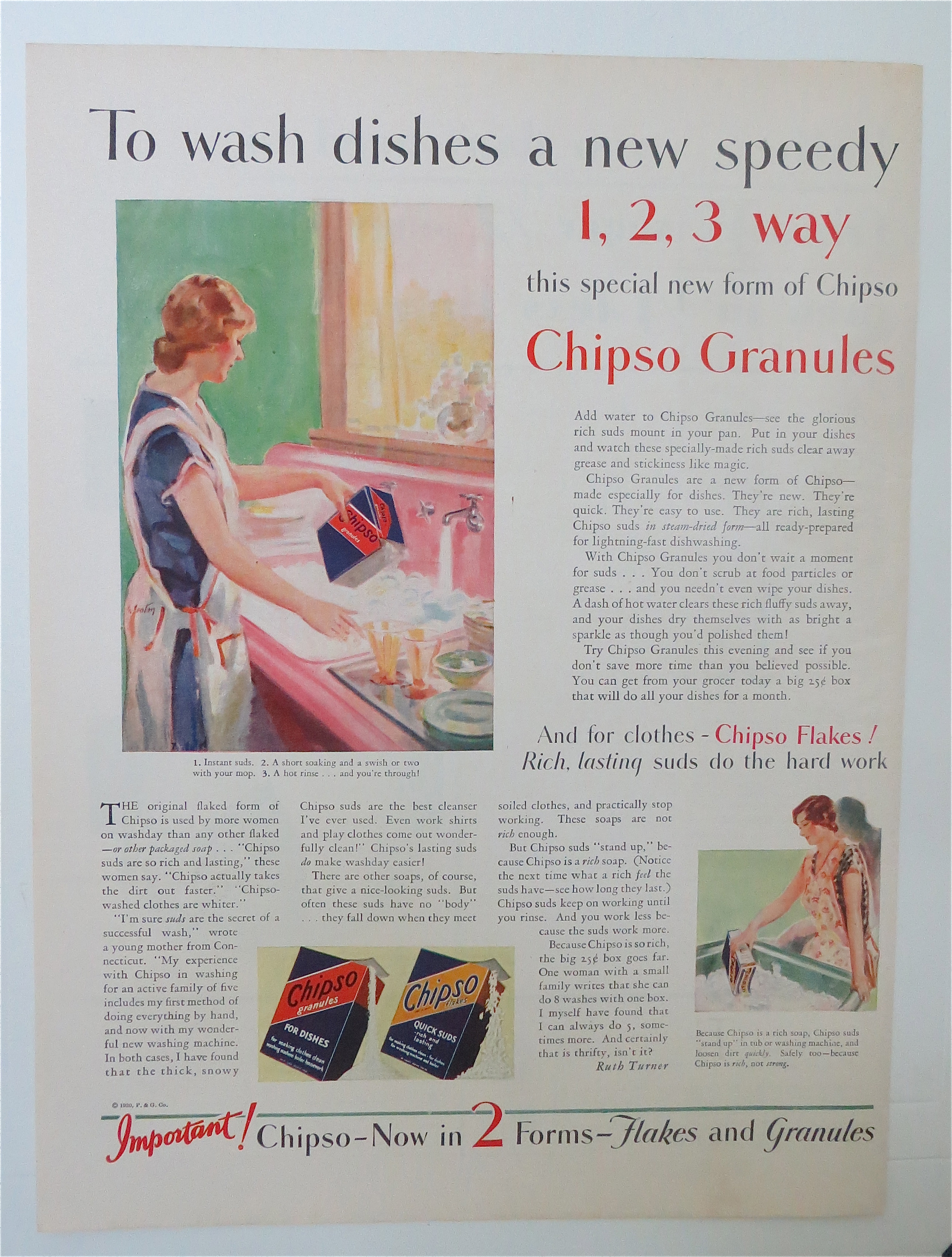 1930 Chipso Flakes & Granules with Woman Washing Dishes