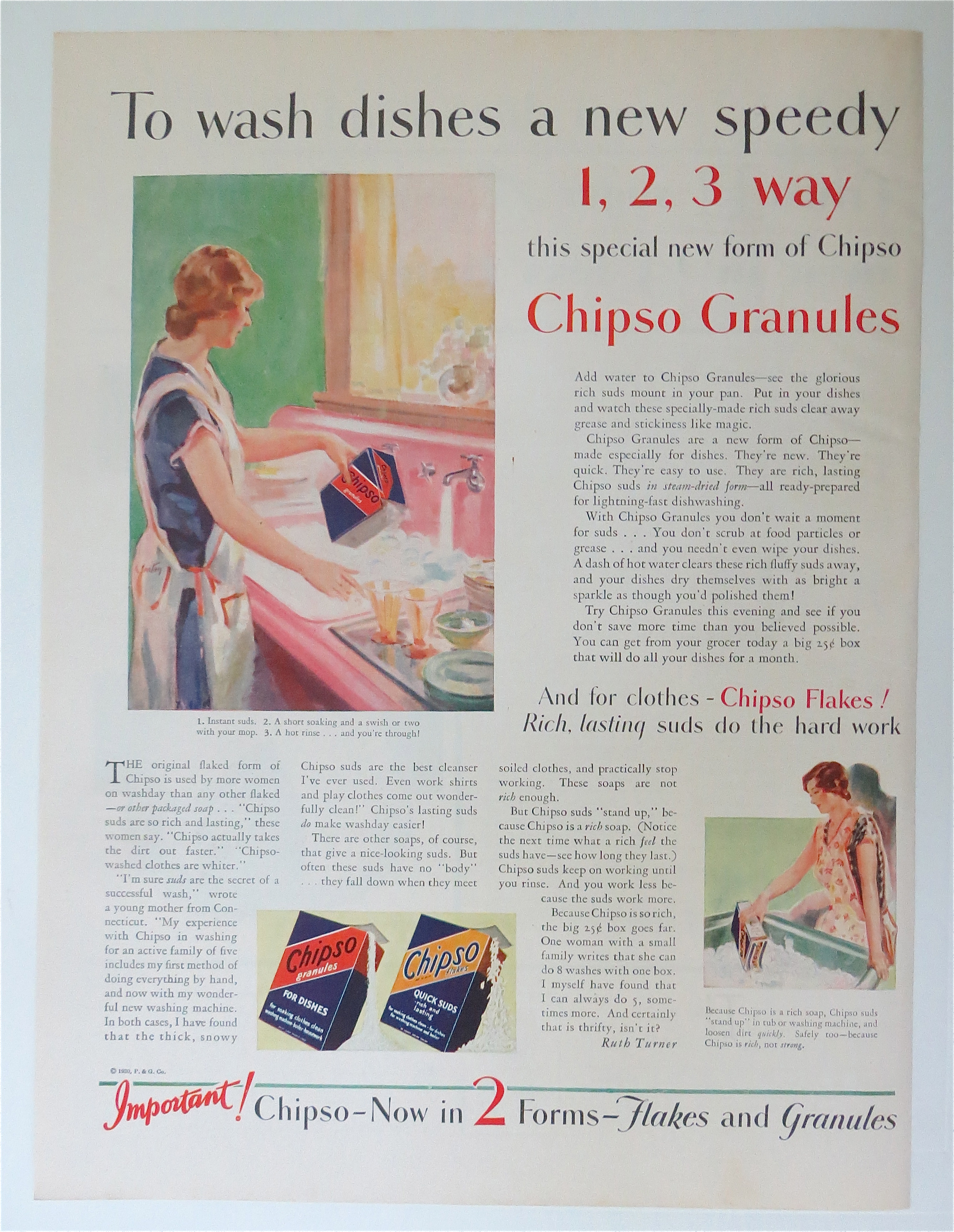 1930 Chipso Flakes & Granules with Woman Washing Dishes
