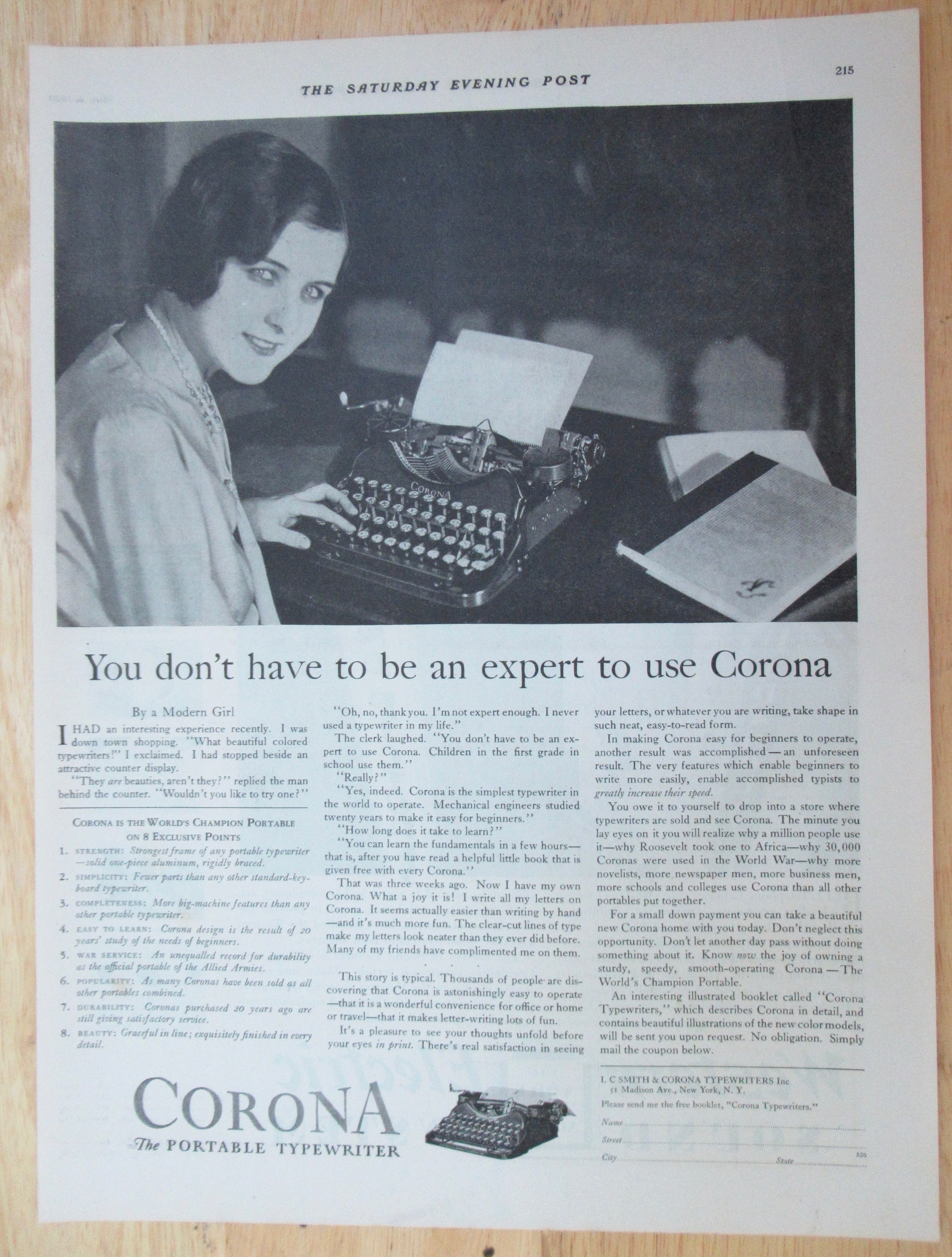 1929 Corona Typewriter with the Portable Typewriter
