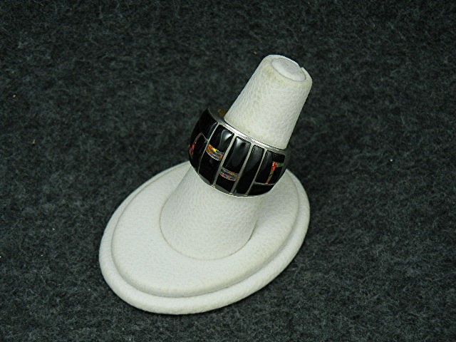 Studio GL Sterling Silver Black Jade Fire  Opal Ring