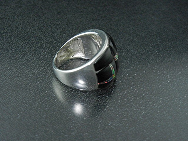 Studio GL Sterling Silver Black Jade Fire  Opal Ring