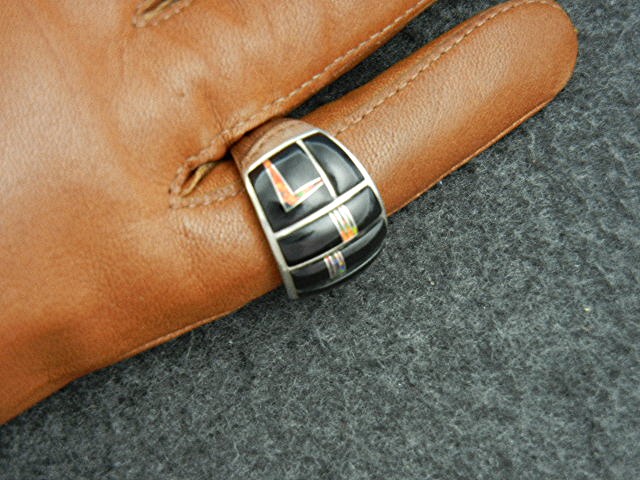 Studio GL Sterling Silver Black Jade Fire  Opal Ring