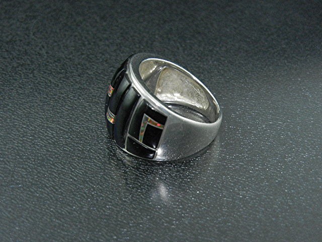 Studio GL Sterling Silver Black Jade Fire  Opal Ring