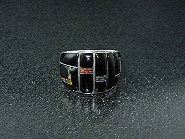 Studio GL Sterling Silver Black Jade Fire Opal Ring