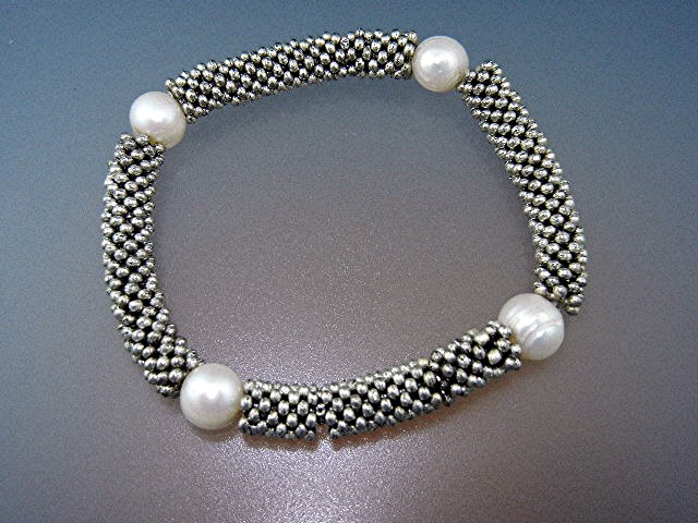 Bracelet Sterling Silver Freshwater Pearls Stretch