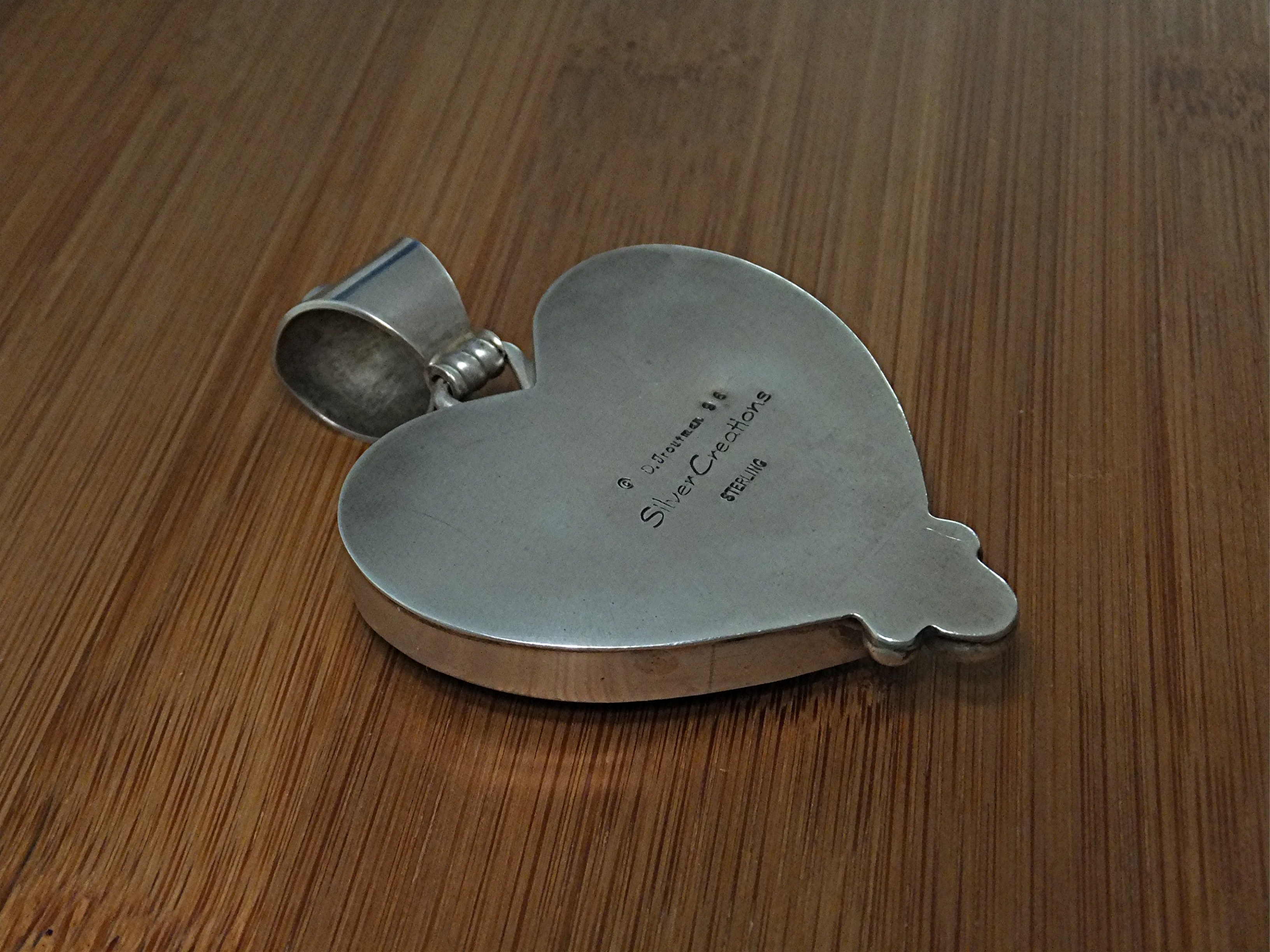 Pendant Green Turquoise Serling Silver Heart David Trou