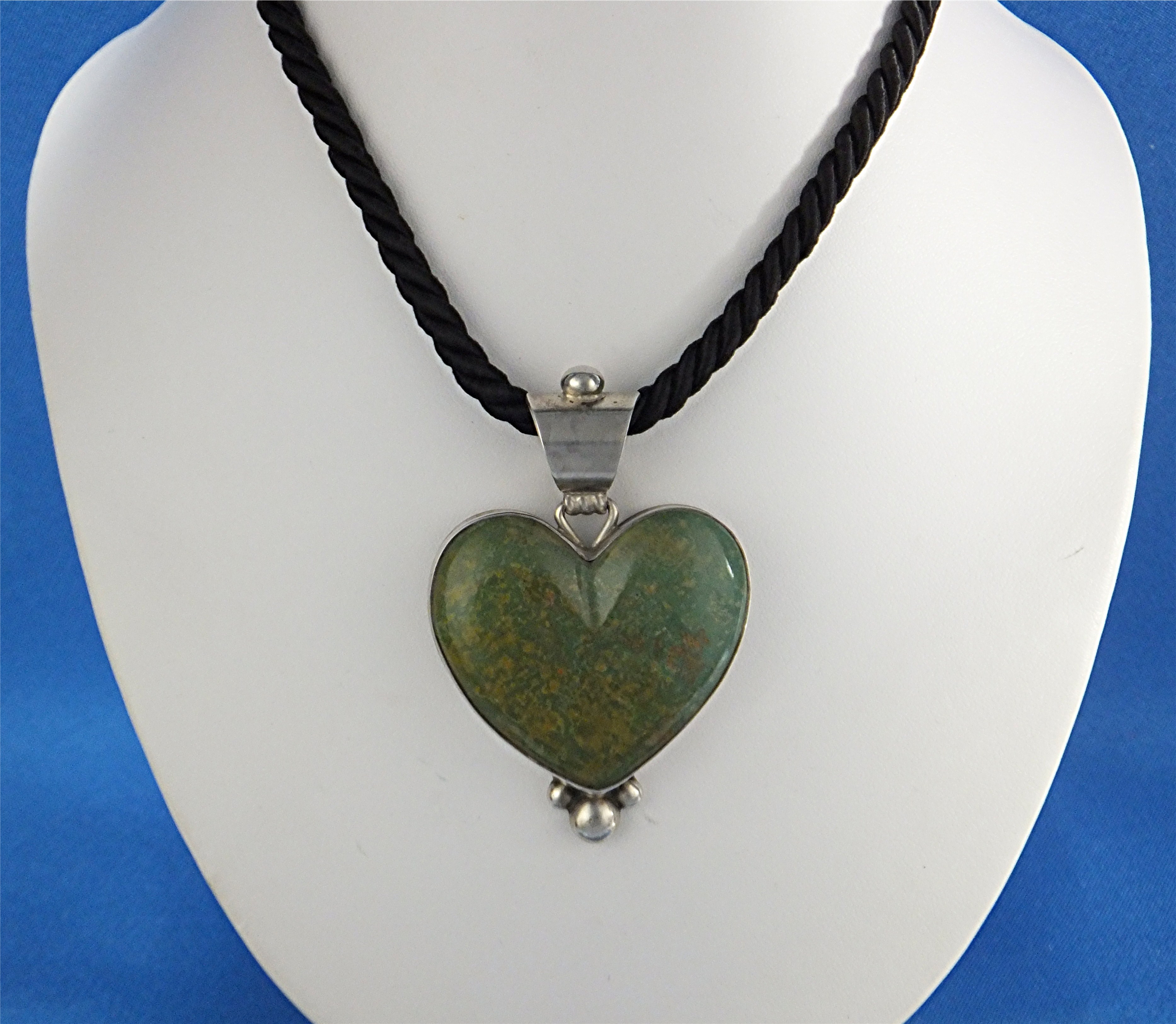 Pendant Green Turquoise Serling Silver Heart David Trou