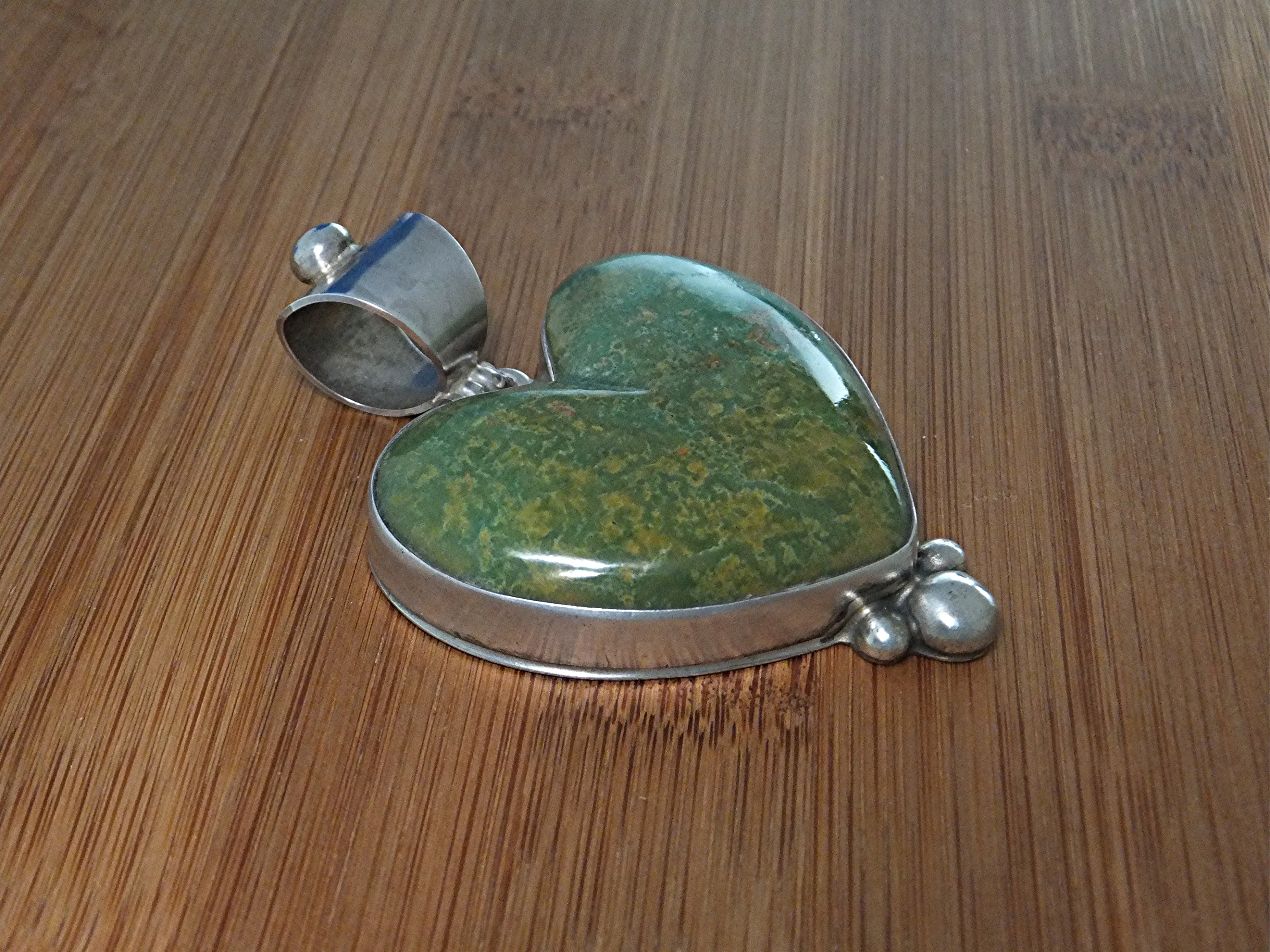 Pendant Green Turquoise Serling Silver Heart David Trou