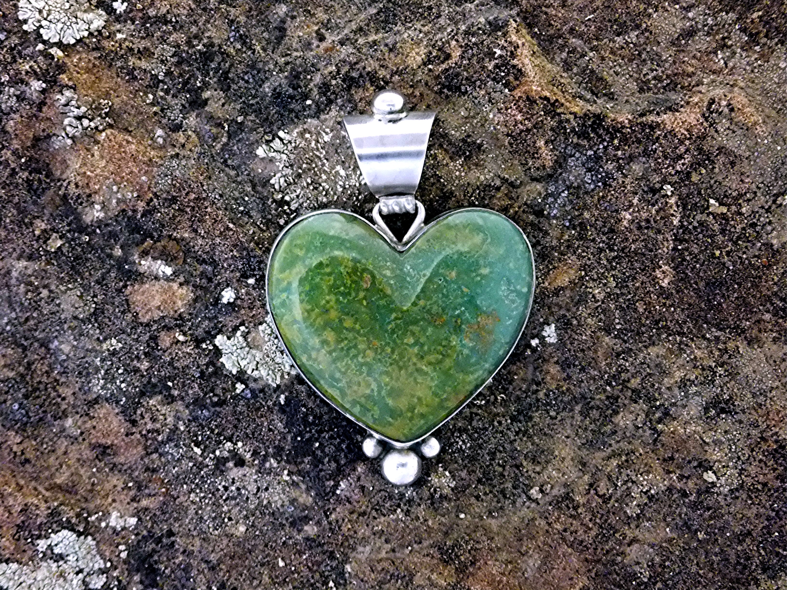 Pendant Green Turquoise Serling Silver Heart David Trou