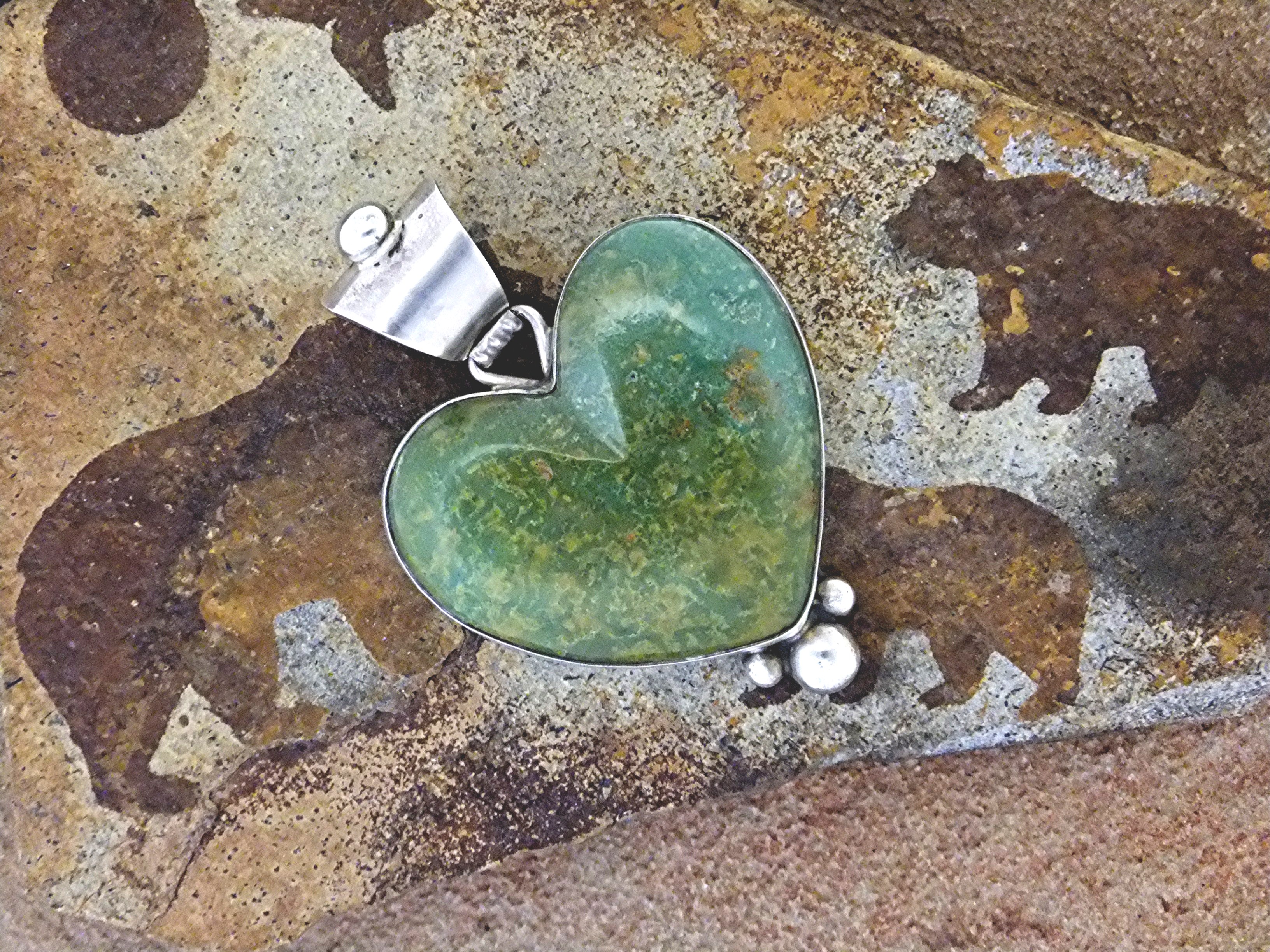 Pendant Green Turquoise Serling Silver Heart David Trou