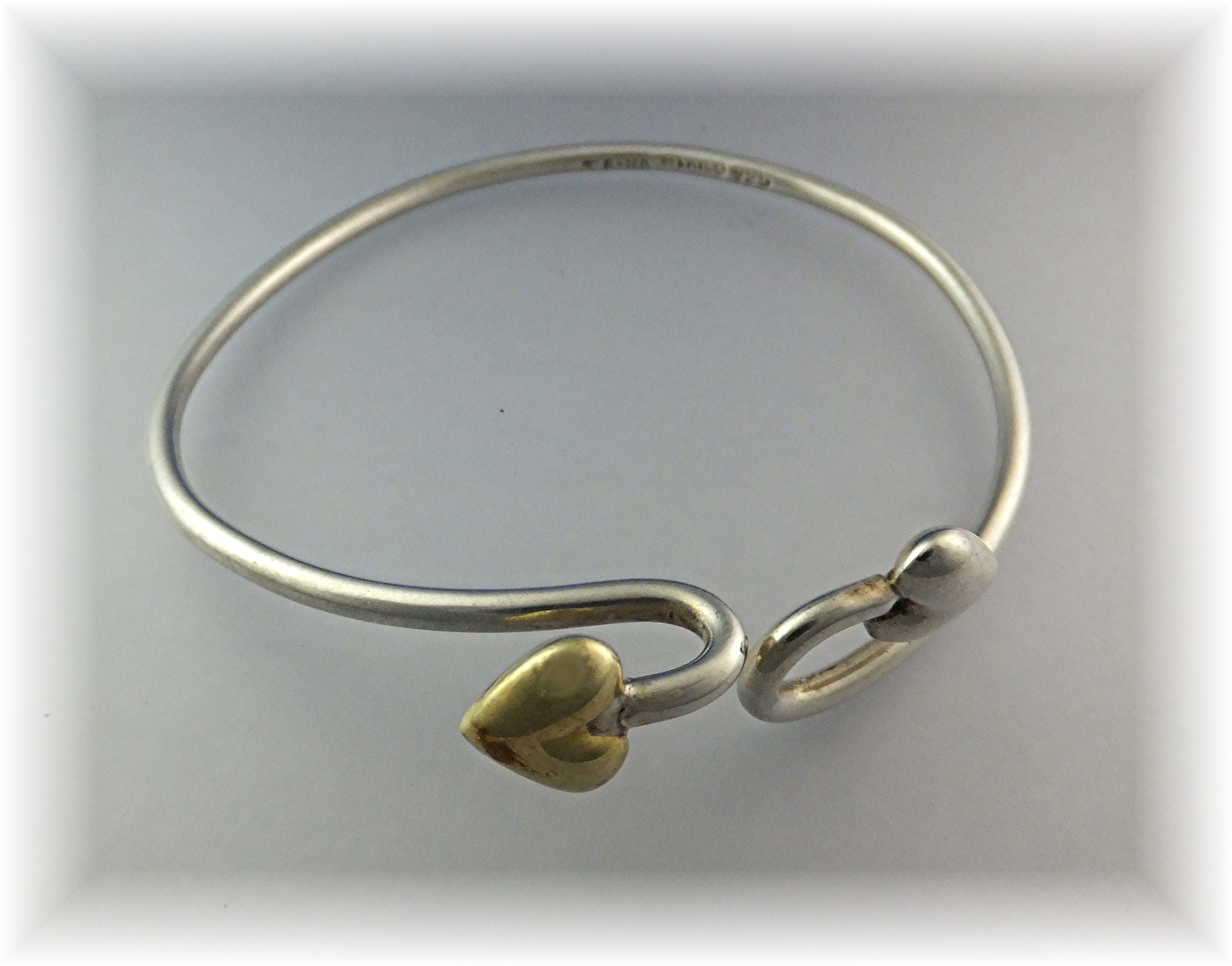 Bracelet Sterling Silver Brass Crossed Hearts Mexico