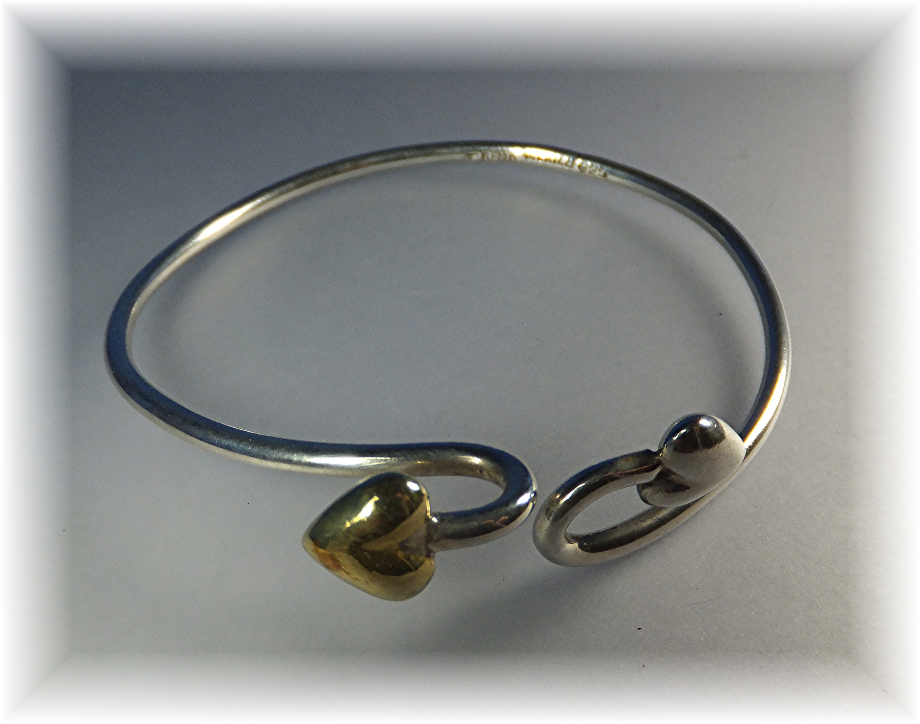 Bracelet Sterling Silver Brass Crossed Hearts Mexico