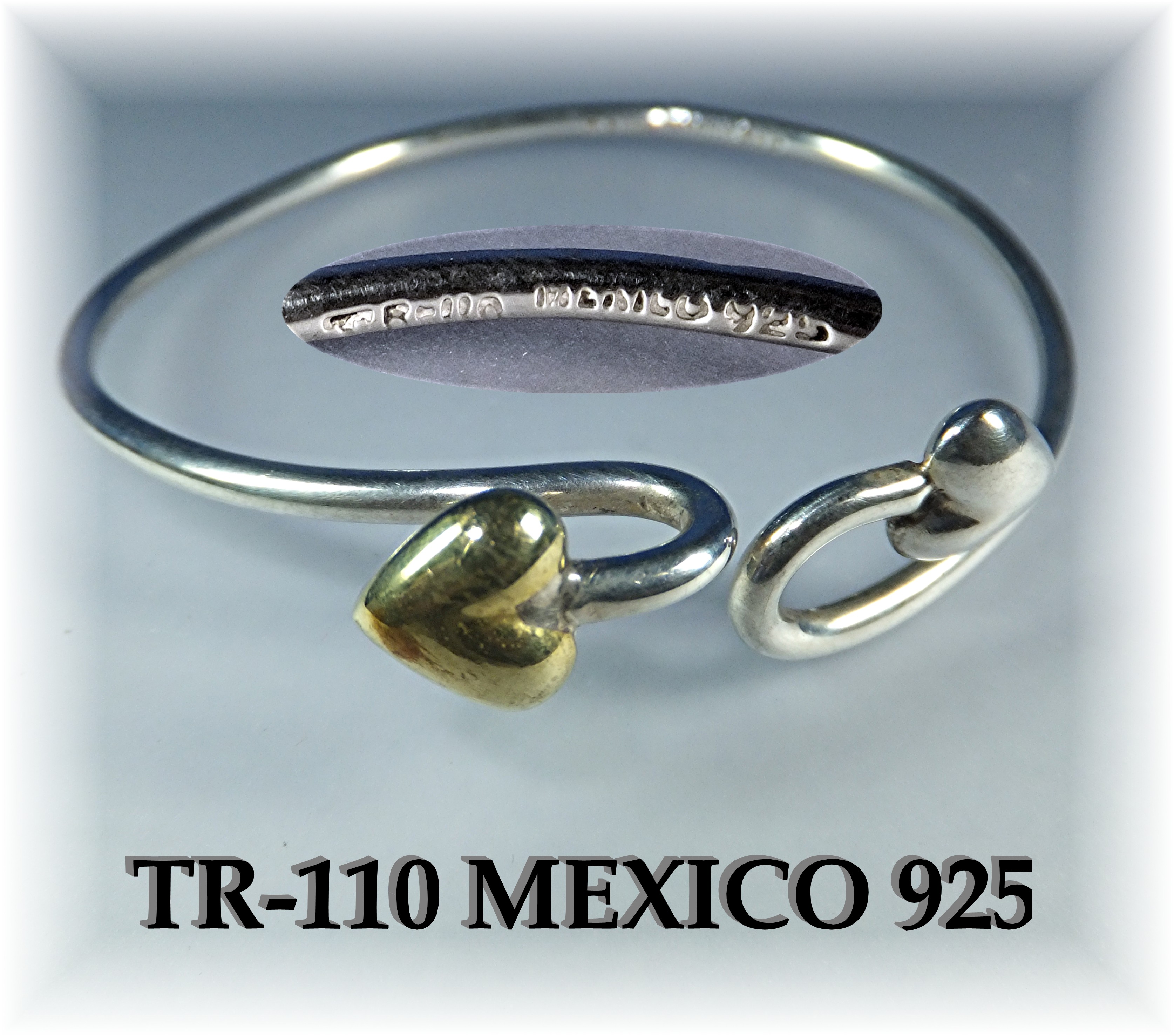 Bracelet Sterling Silver Brass Crossed Hearts Mexico