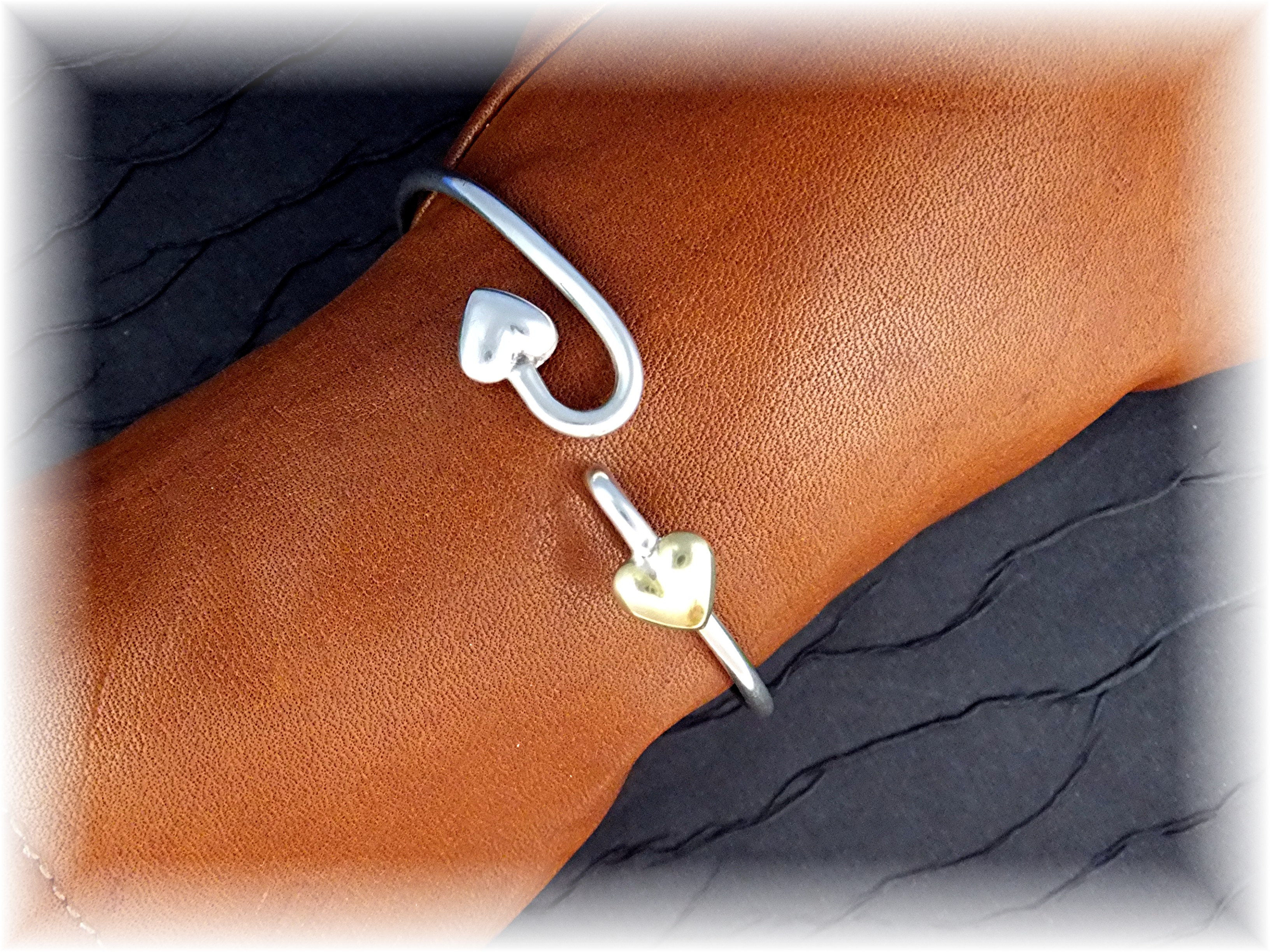 Bracelet Sterling Silver Brass Crossed Hearts Mexico