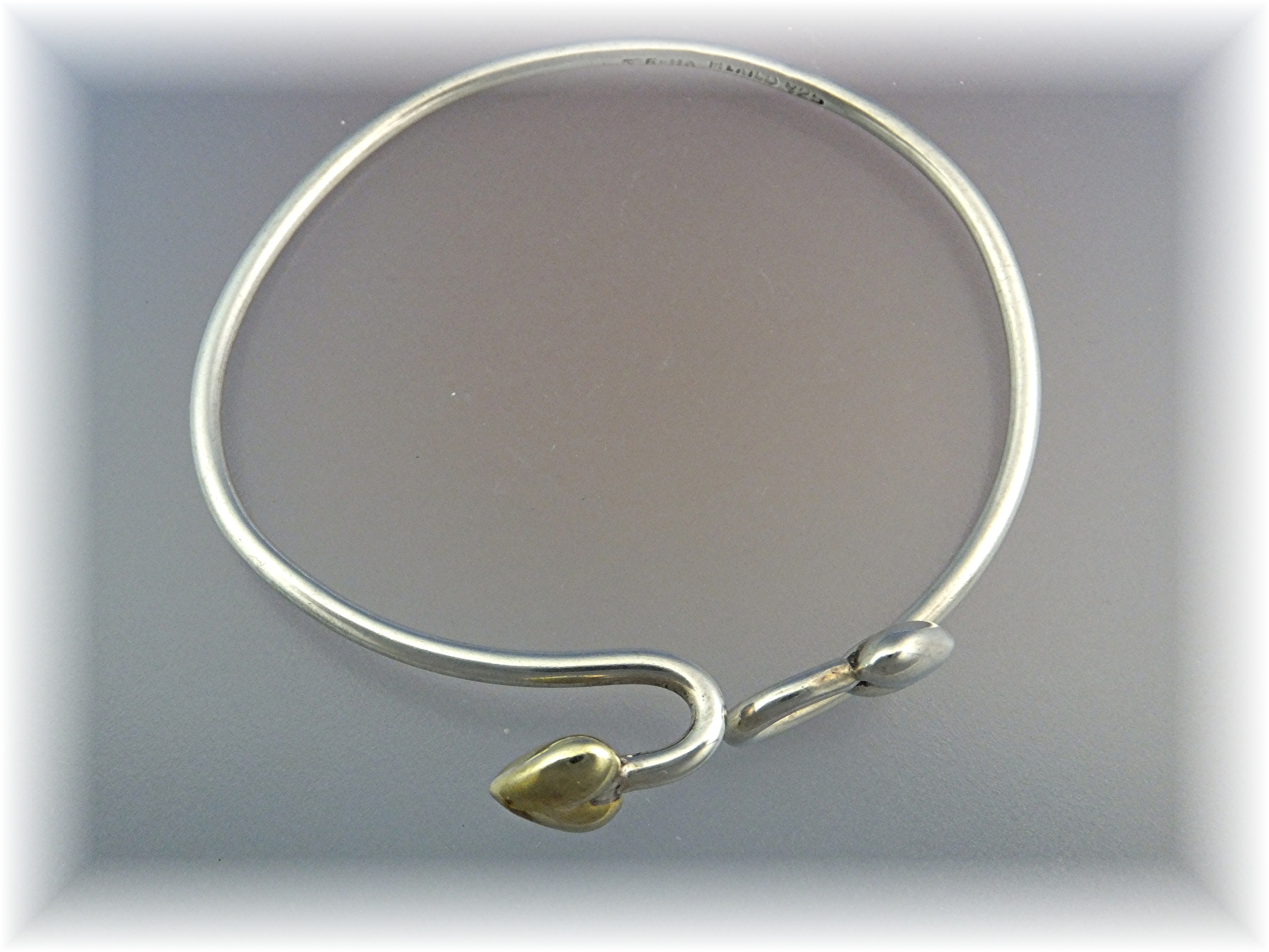 Bracelet Sterling Silver Brass Crossed Hearts Mexico