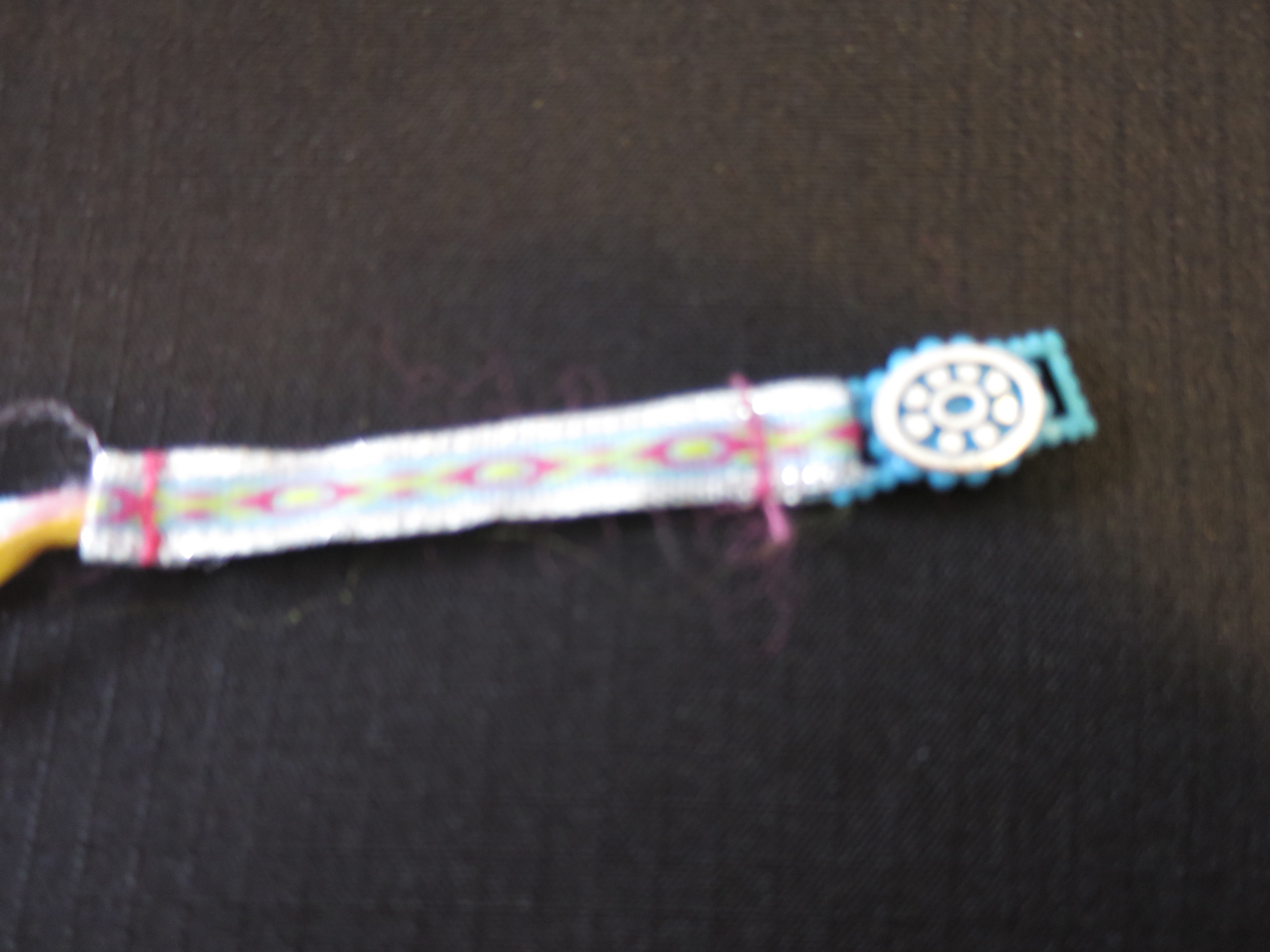 Vintage Barbie Doll Belt Hand Woven Blue Silver Pink Yellow