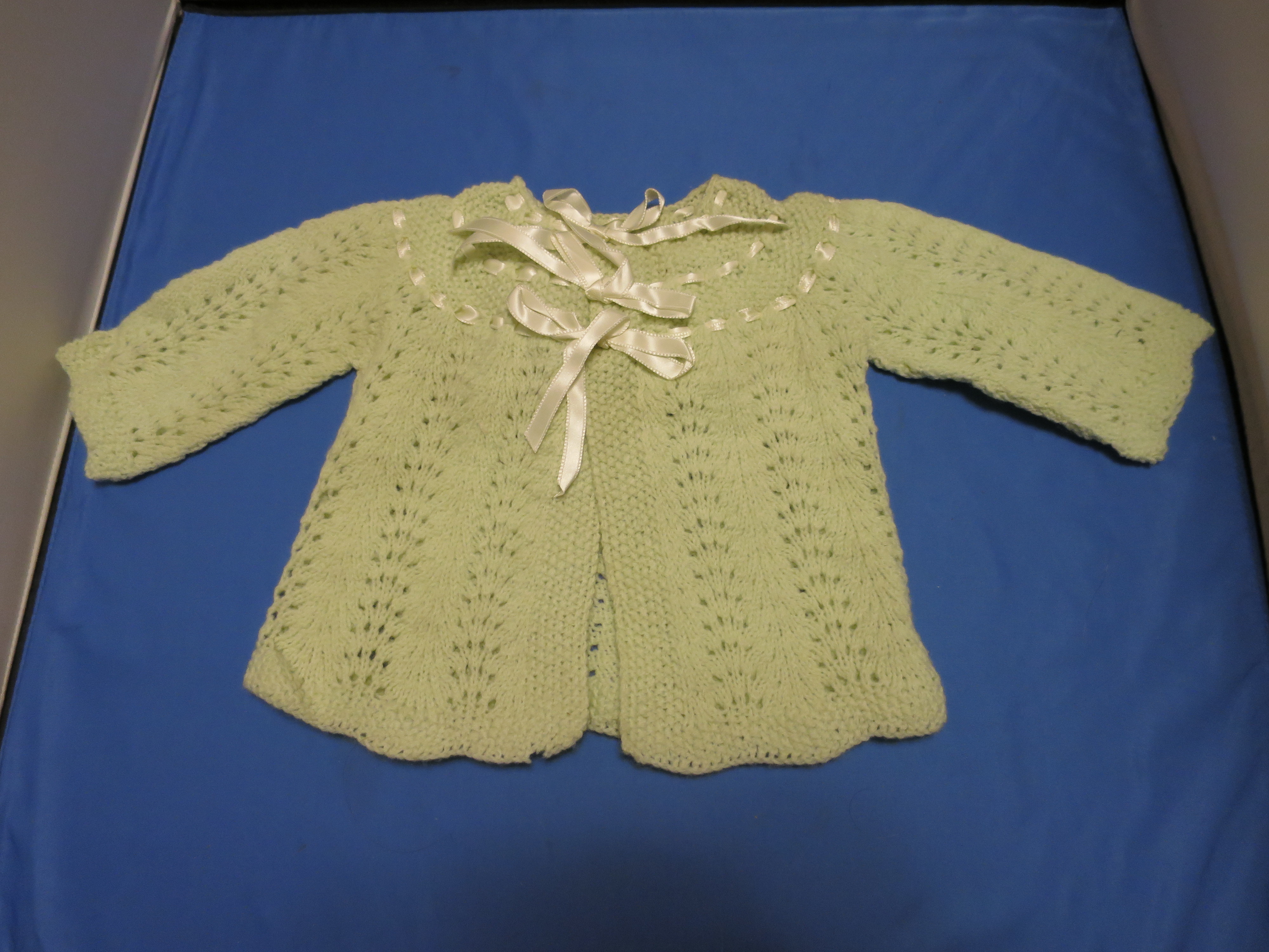 Baby Sweater Hand Knitted Pima Sage Green Vintage 1940s