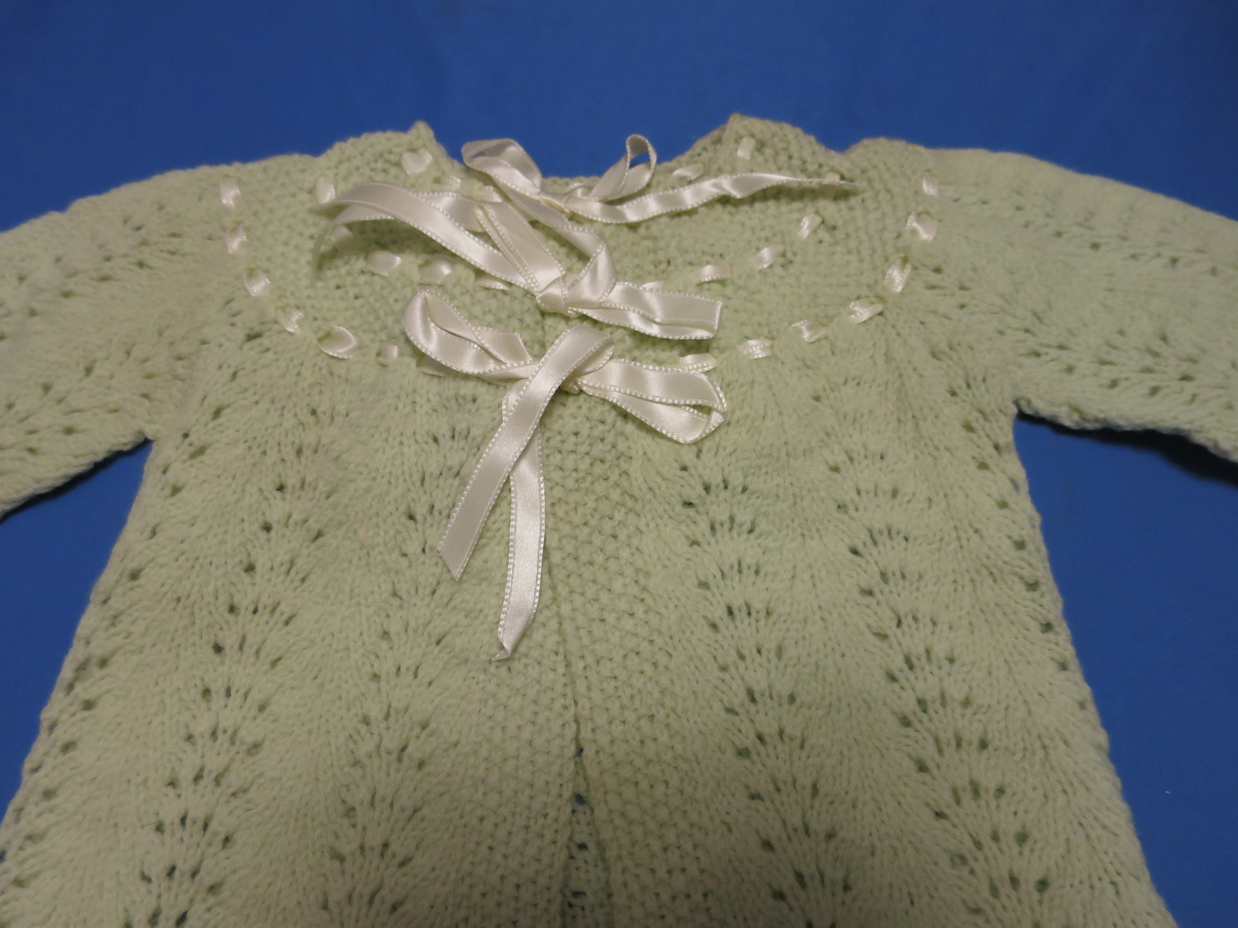 Baby Sweater Hand Knitted Pima Sage Green Vintage 1940s