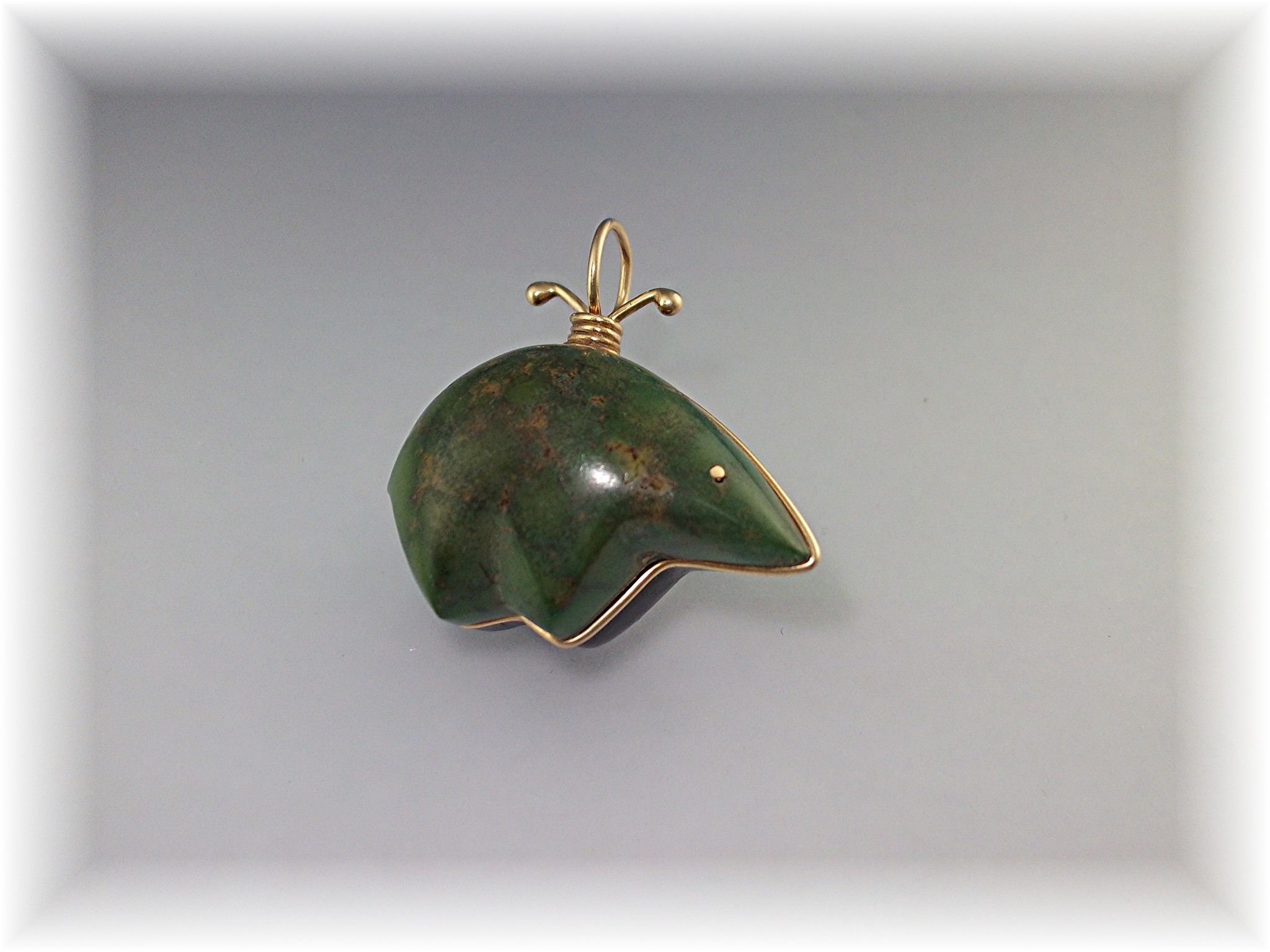 Pendant 14K Gold  Onyx Green Turquoise Signed Jackie
