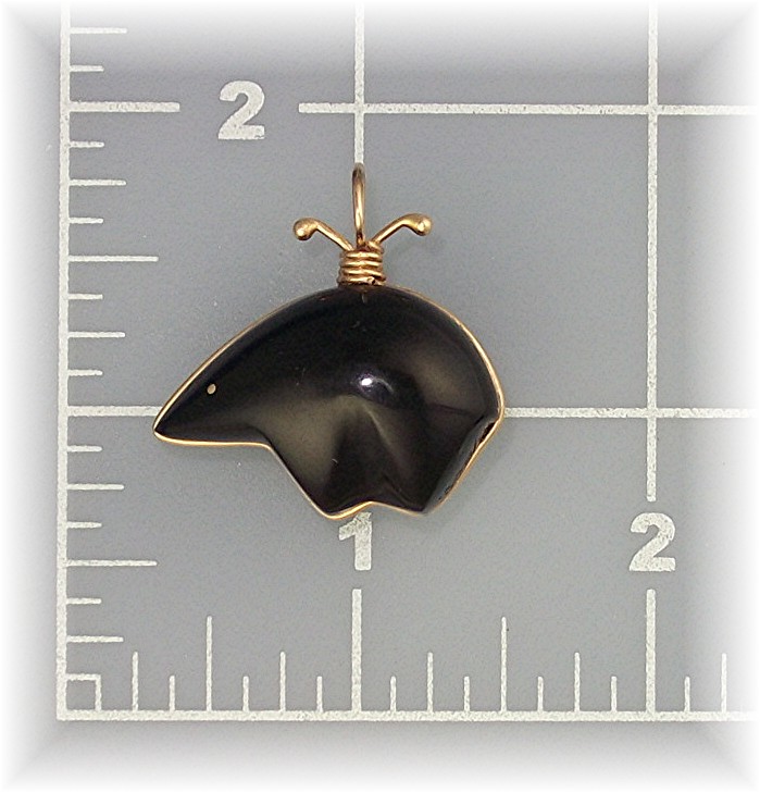 Pendant 14K Gold  Onyx Green Turquoise Signed Jackie