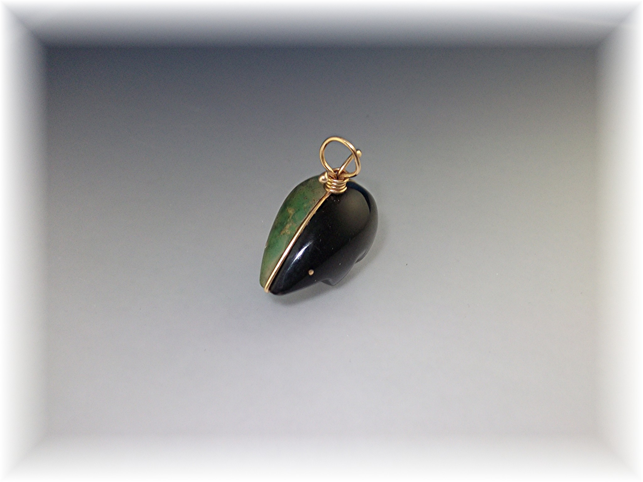 Pendant 14K Gold  Onyx Green Turquoise Signed Jackie