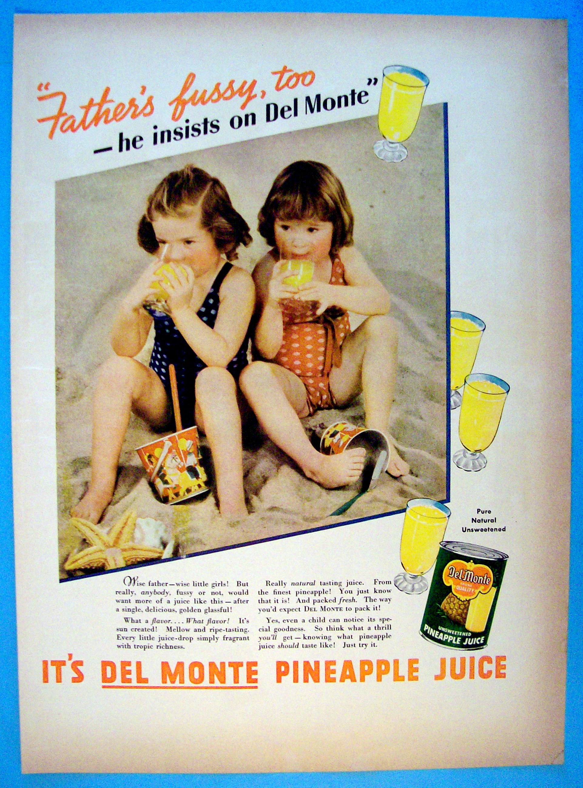 1937 Del Monte Pineapple Juice with 2 Little Girls