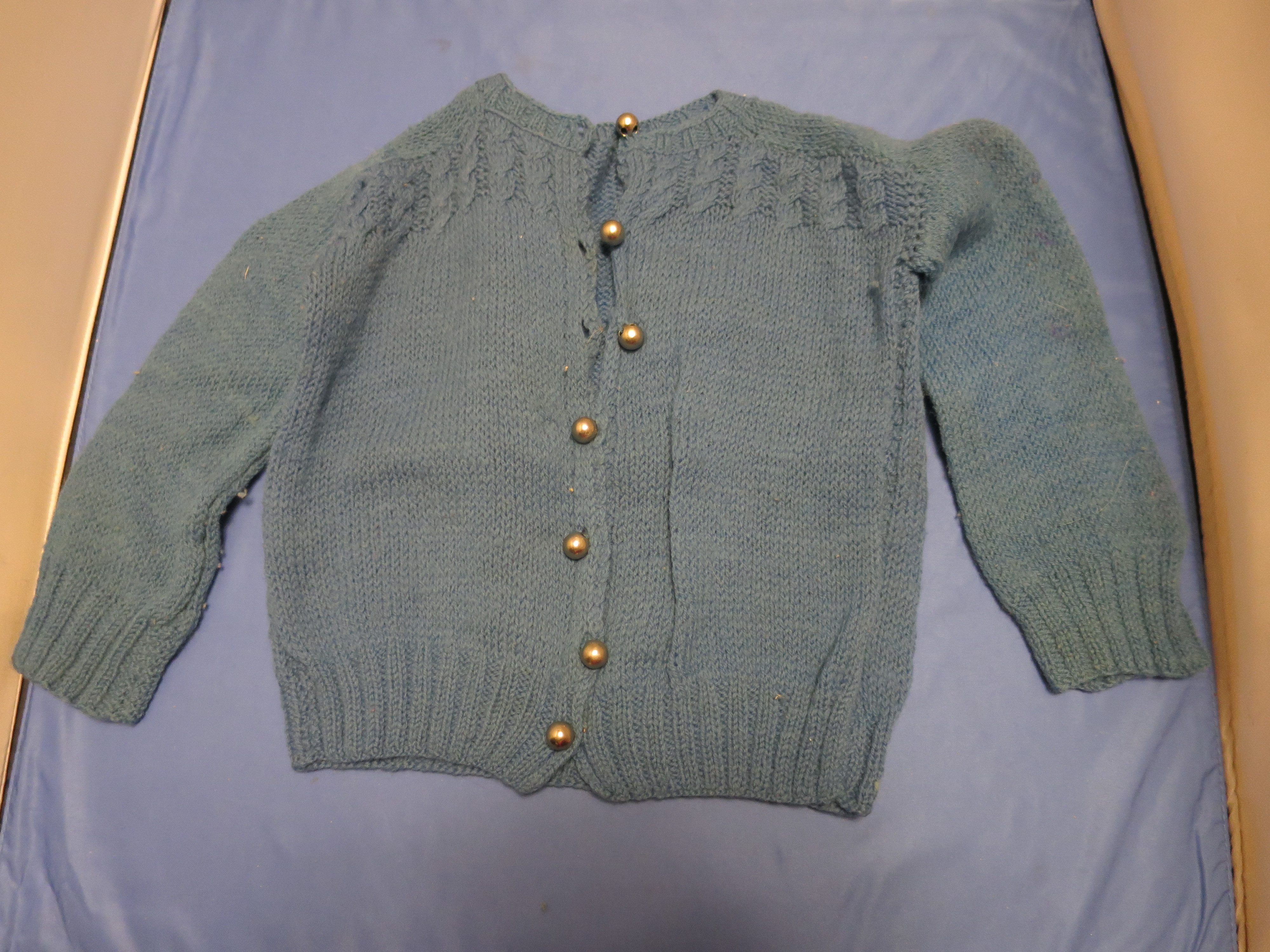 Baby Sweater Blue Hand Knit Vintage 1940s age 1-2
