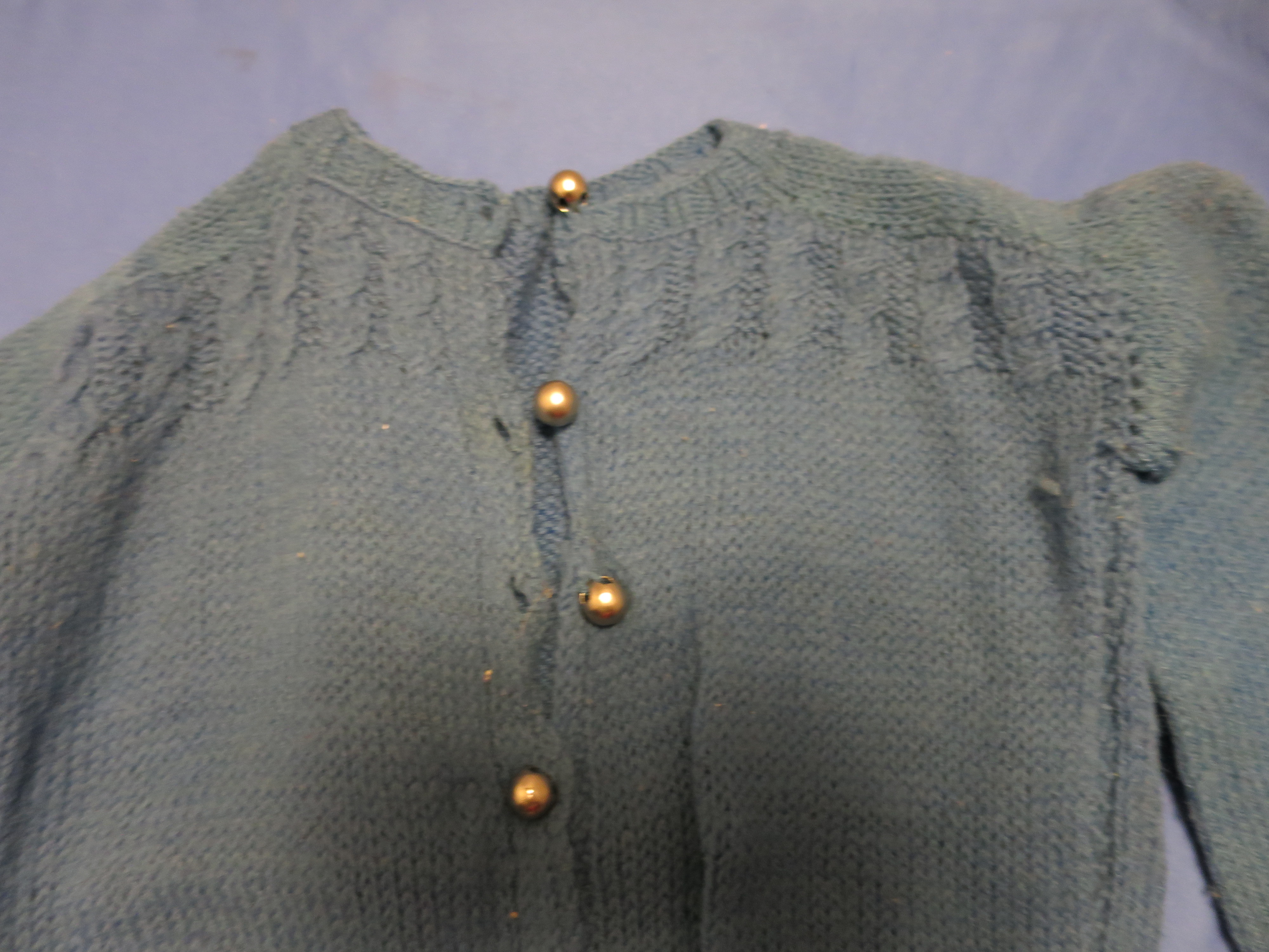 Baby Sweater Blue Hand Knit Vintage 1940s age 1-2