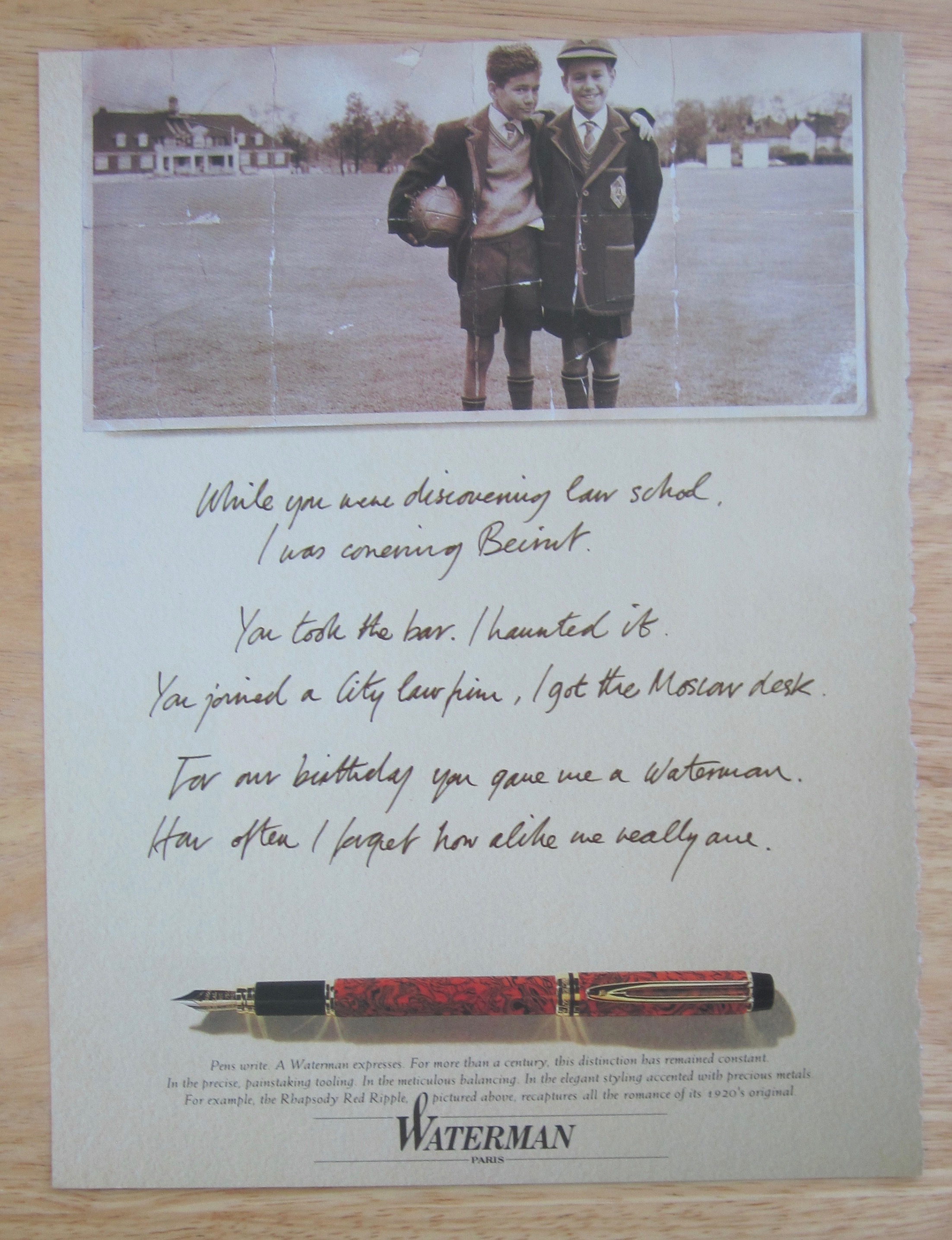 1992 Waterman's Fountain Pen with Two Boys in Picture