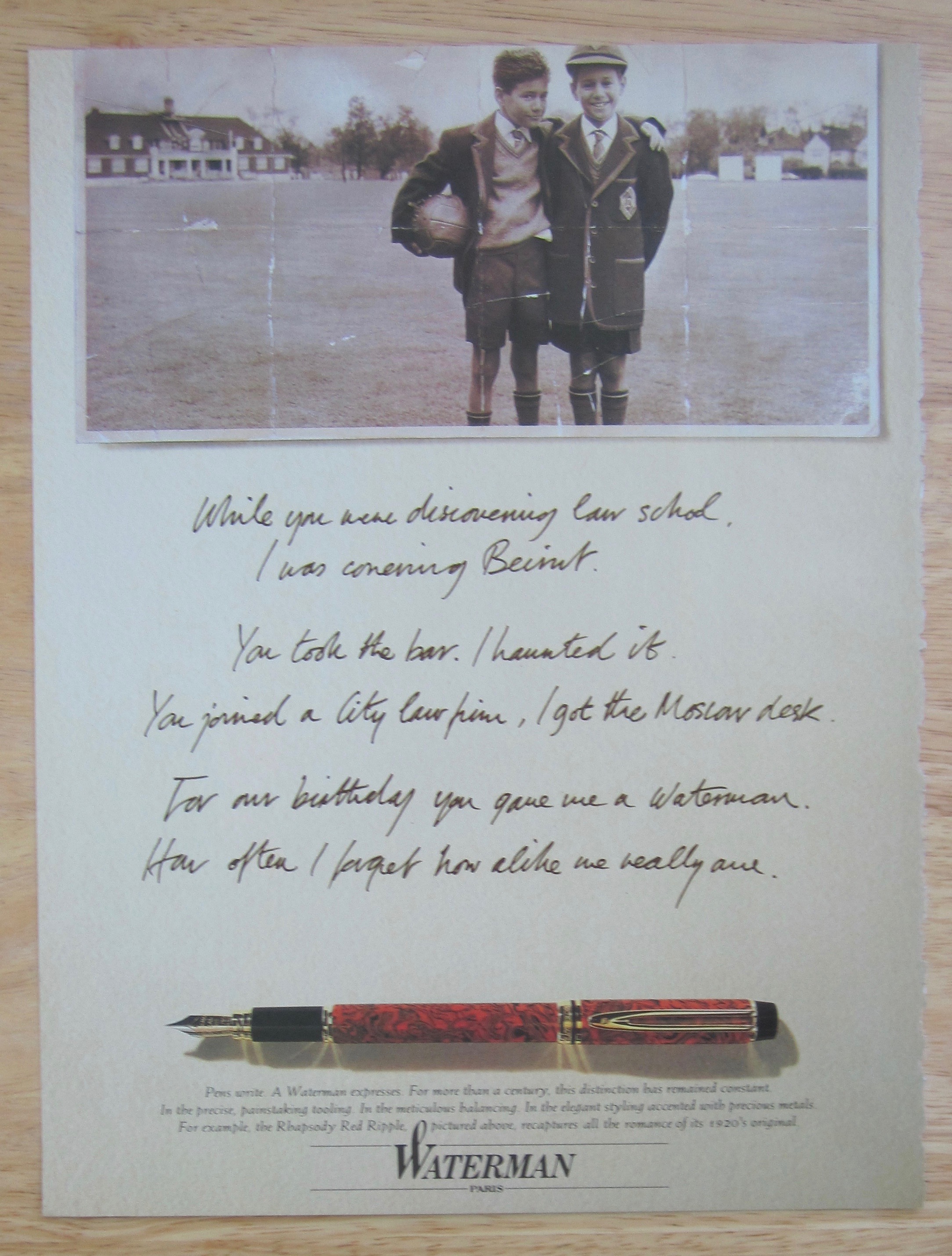 1992 Waterman's Fountain Pen with Two Boys in Picture