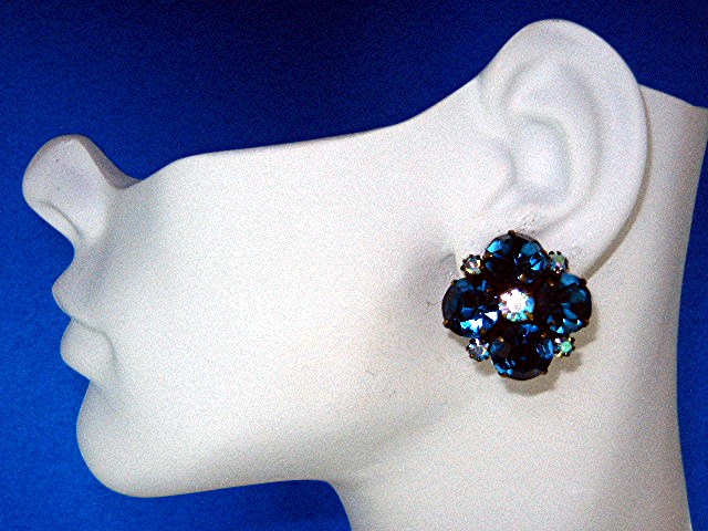 WEISS Blue Crystal Clip Earrings