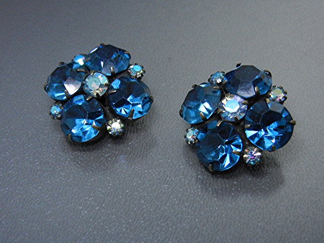 WEISS Blue Crystal Clip Earrings
