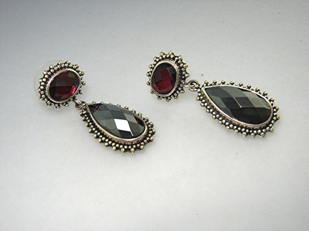 Earrings LORI BONN Pink Topaz Hematite Drops Sterling