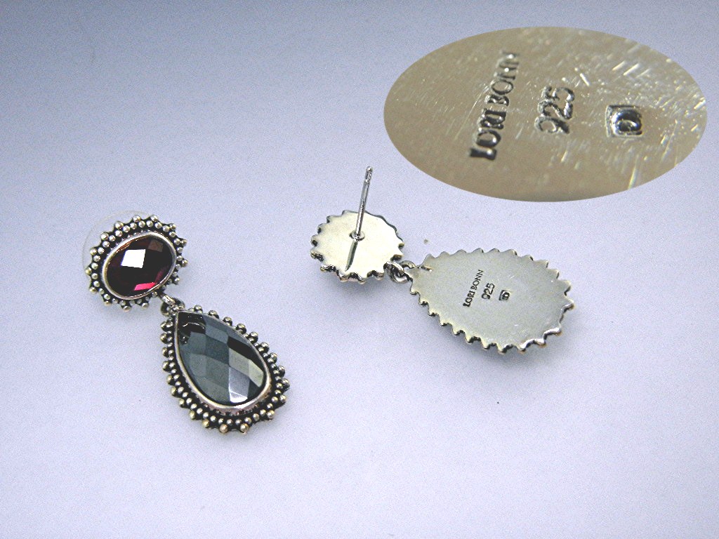 Earrings LORI BONN Pink Topaz Hematite Drops Sterling