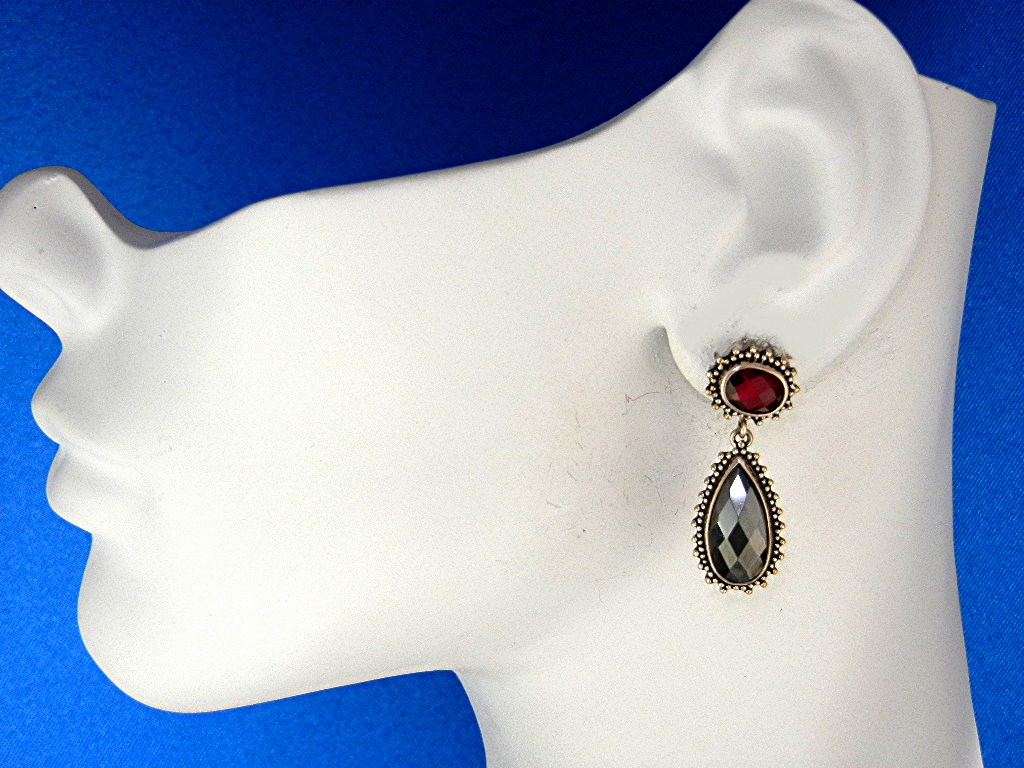 Earrings LORI BONN Pink Topaz Hematite Drops Sterling