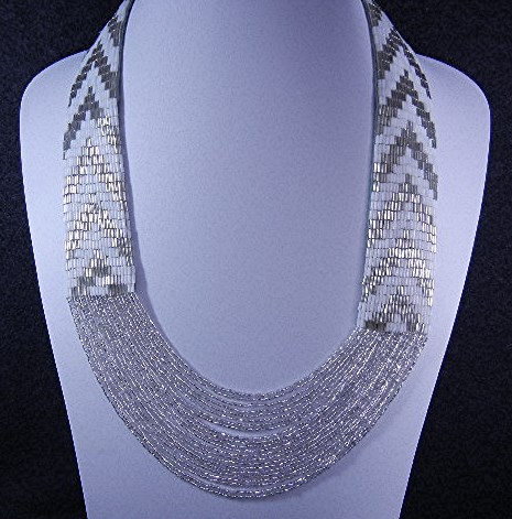 Silver and White Beaded Necklace USA