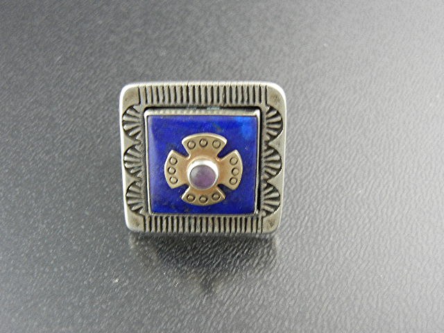 14K Gold Sterling Silver Lapis Amethyst Ring LVA